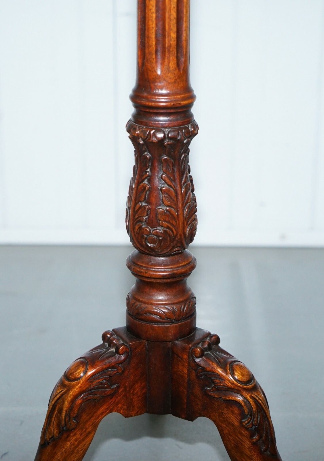 Tall Hand Carved Mahogany Jardiniere Stand, Claw & Ball Feet Scalloped Edge Top photo vinterior
