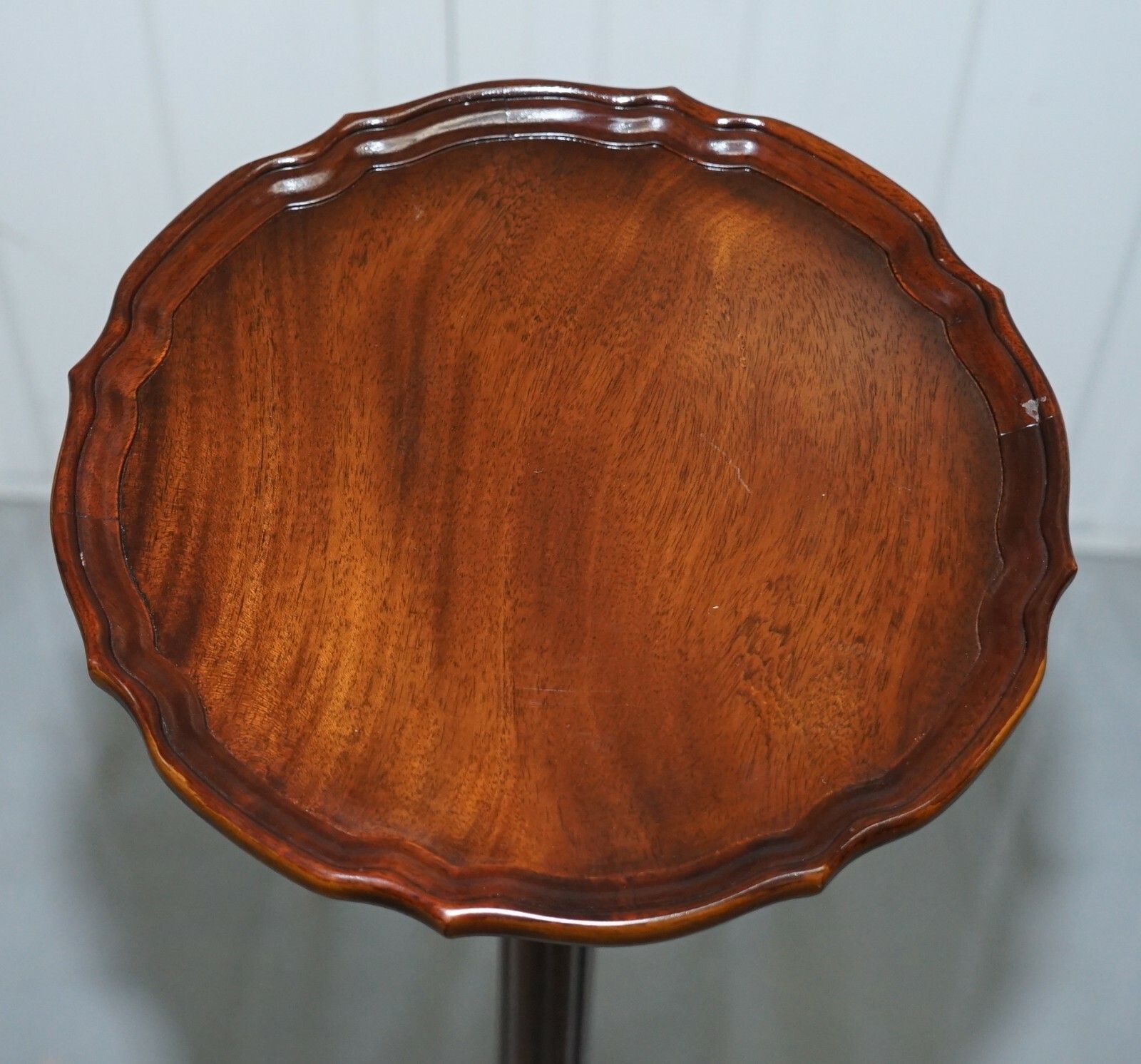 Tall Hand Carved Mahogany Jardiniere Stand, Claw & Ball Feet Scalloped Edge Top photo vintage