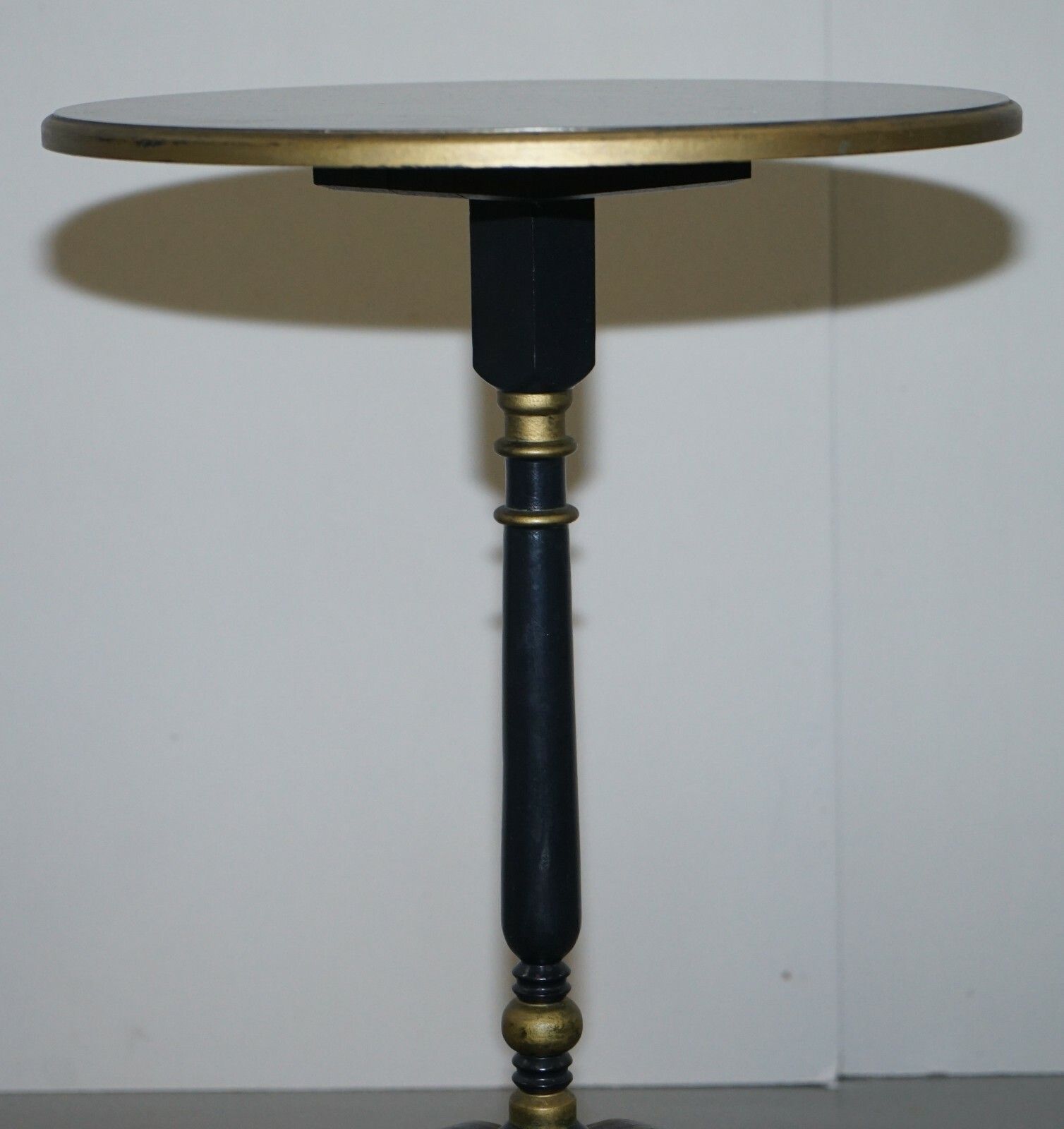 Lamp Side End Table With Ebonised Black Frames And Gold Gilt Wood Detailing photo vinterior