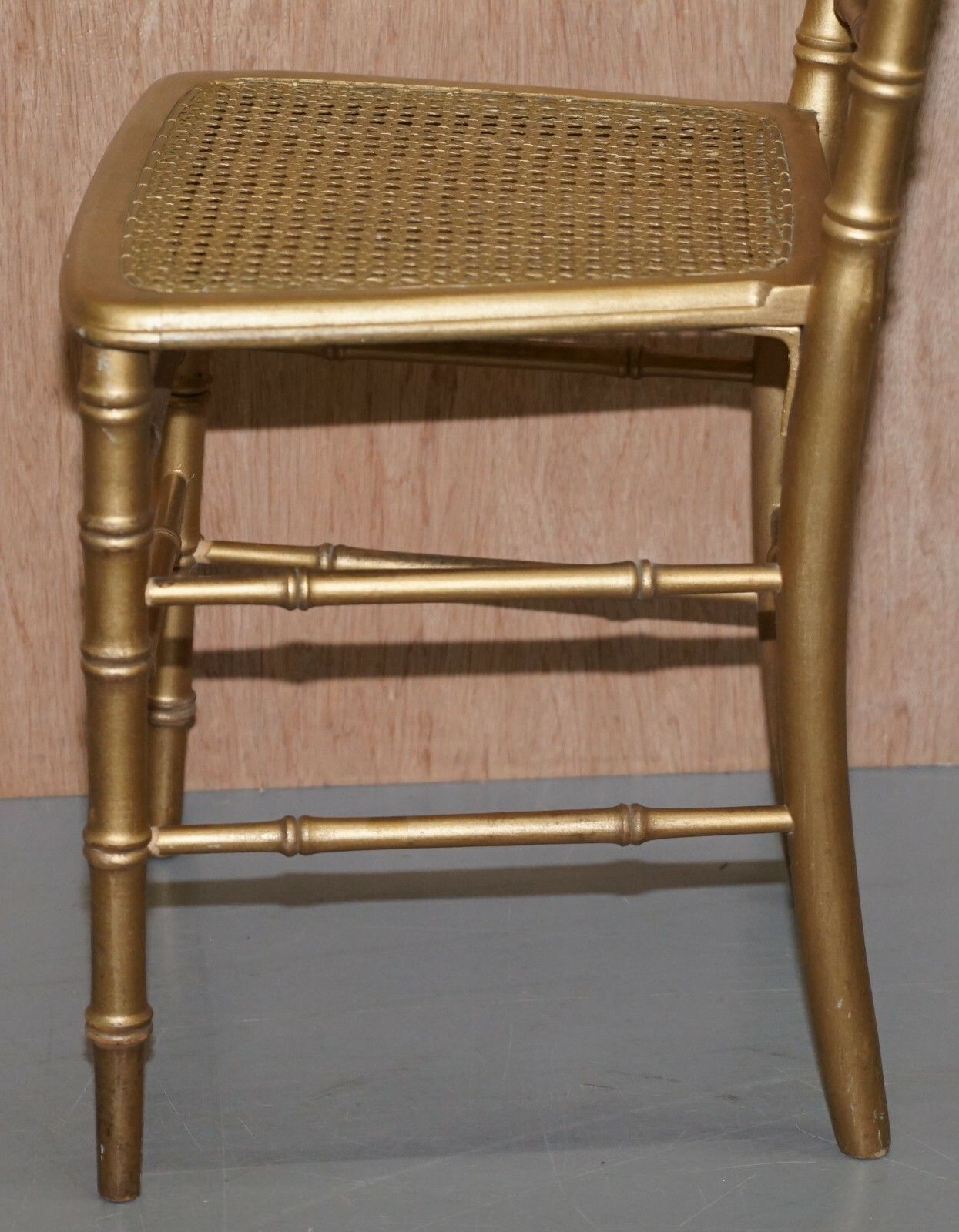 Furniture Edwardian Giltwood Famboo Regency Style Bergere Chair With Newly Gold Gilt Frame photo