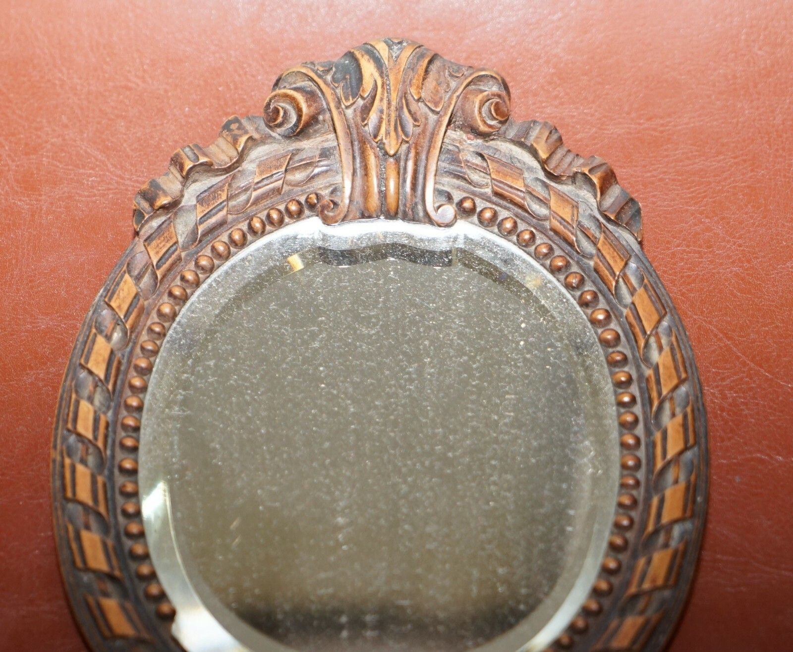 Stunning Antique Black Forest Hand Carved Wood Dressing Table Mirror Hand Held photo 300.0