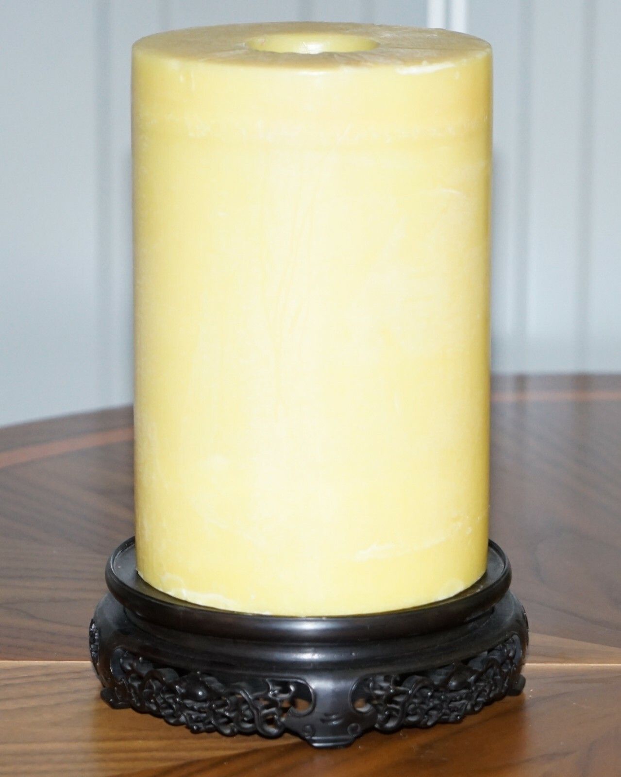 Stunning Pair Of Very Large Vintage Chinese Church Candles With Carved Wood Base photo furniture