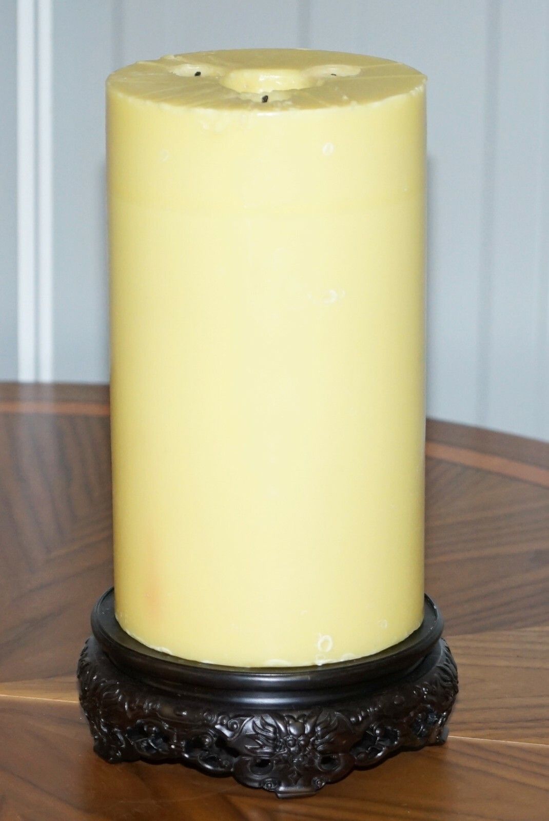 Stunning Pair Of Very Large Vintage Chinese Church Candles With Carved Wood Base photo vintage