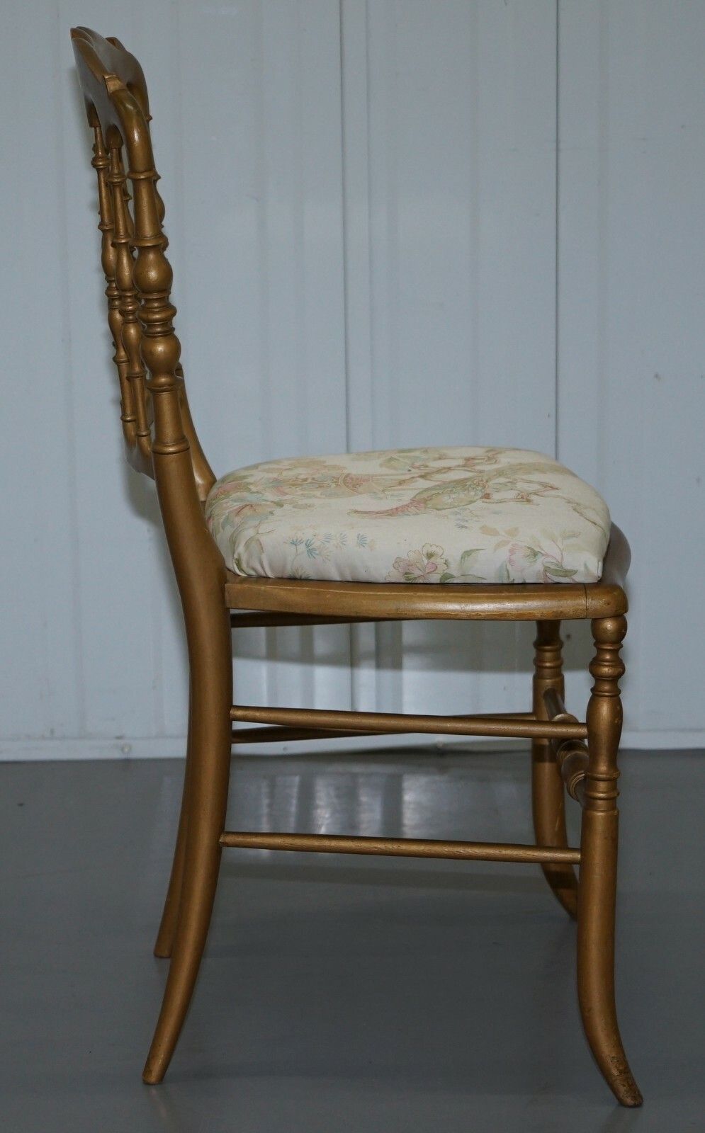 Regency Style Gold Gilt Wood Spindle Chair Circa 1900 Ornate Bird Upholstery photo buy