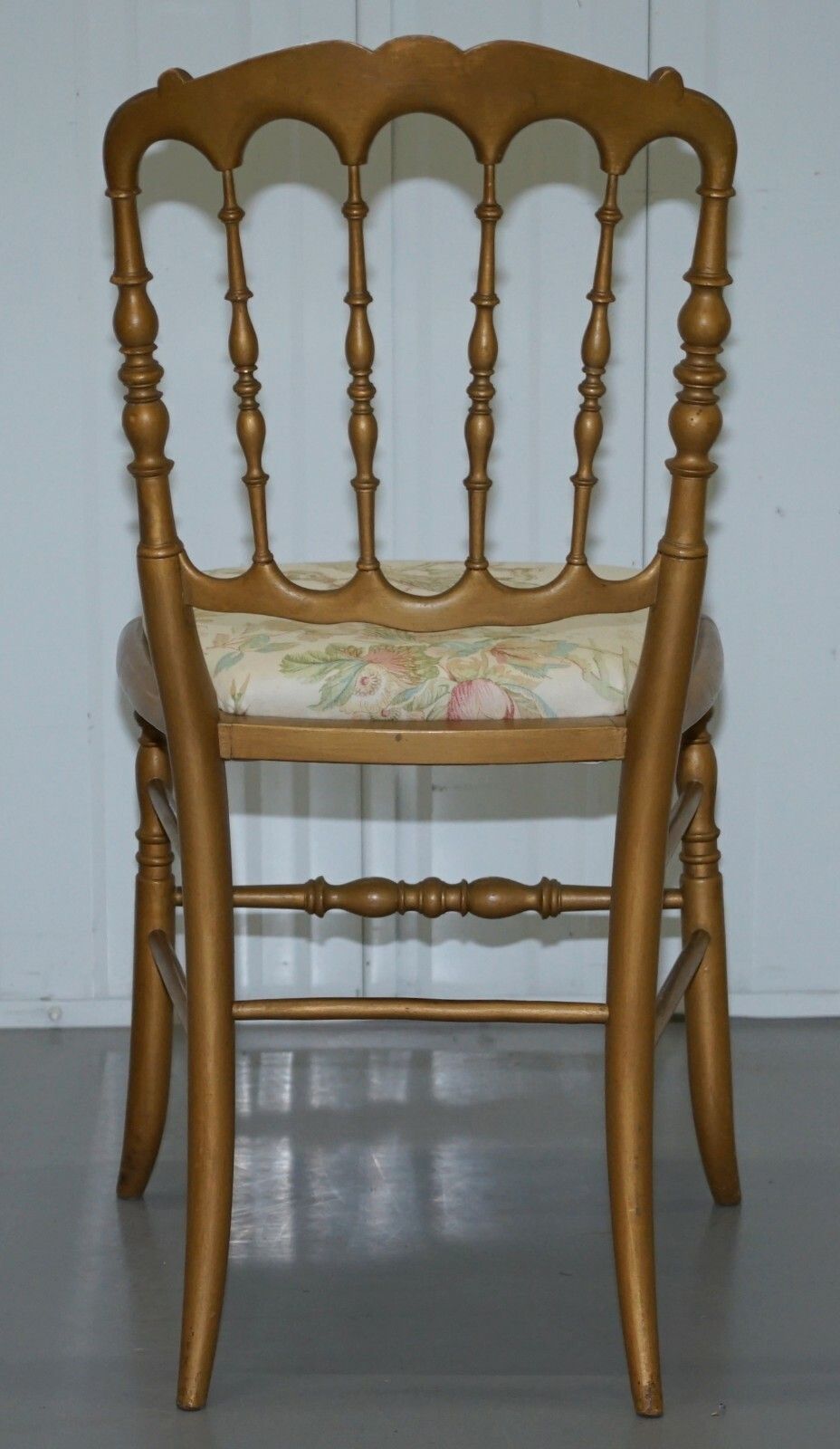 Regency Style Gold Gilt Wood Spindle Chair Circa 1900 Ornate Bird Upholstery photo vintage