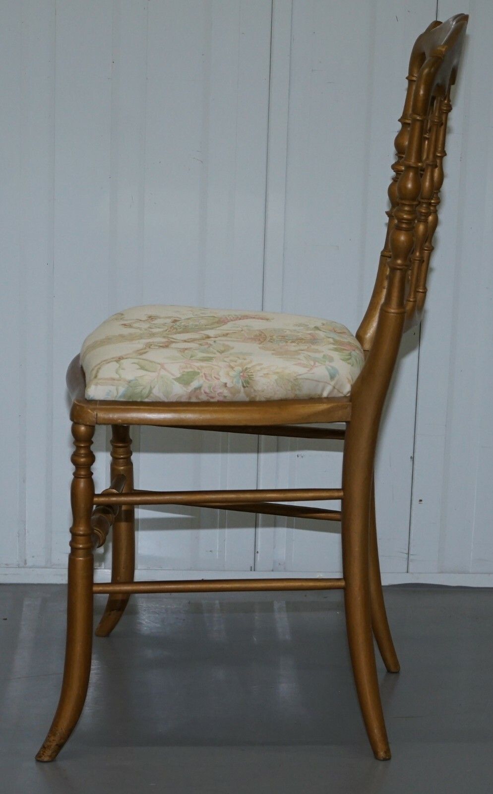 Furniture Regency Style Gold Gilt Wood Spindle Chair Circa 1900 Ornate Bird Upholstery photo