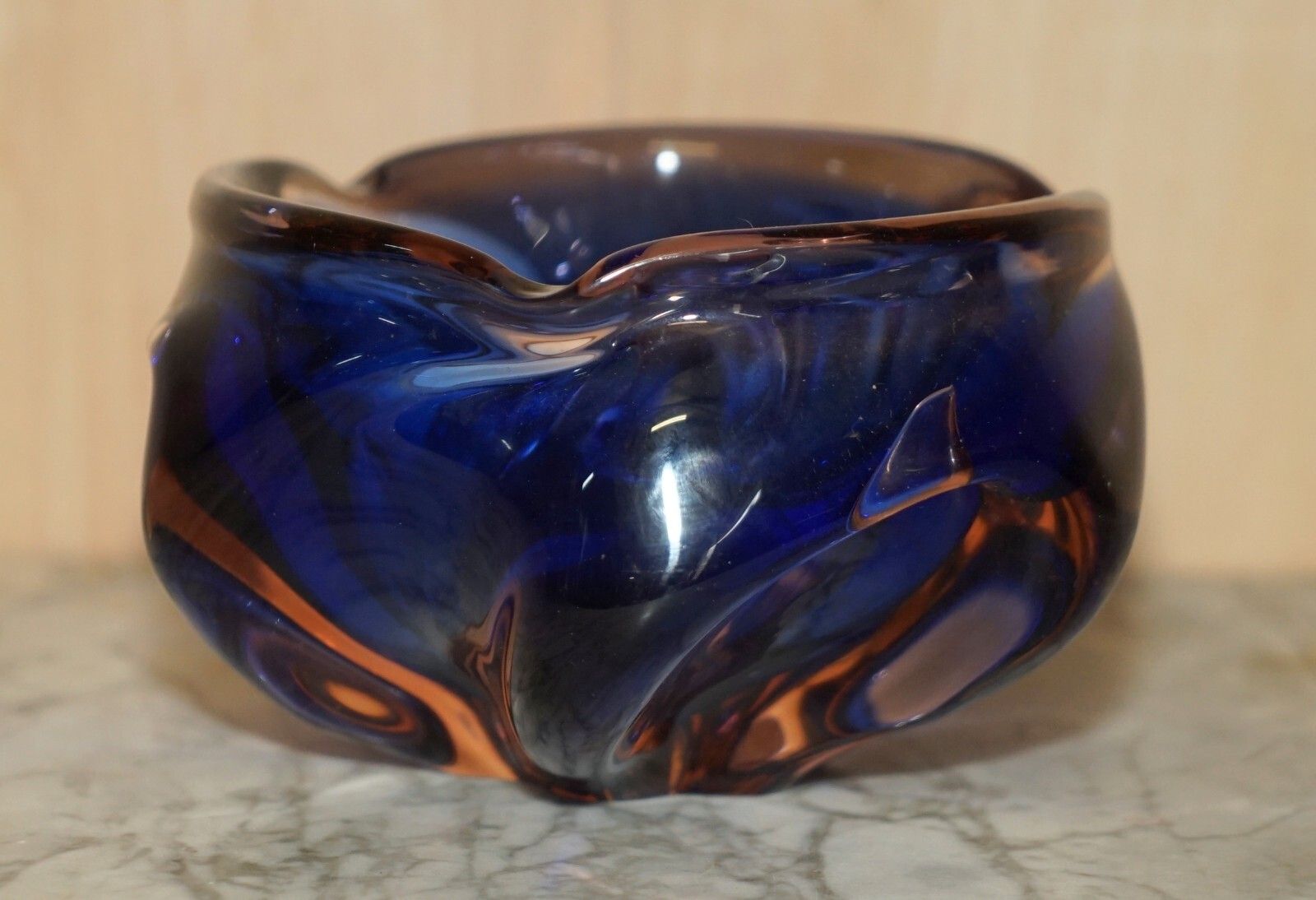 Home Decor Beautiful Decorative Custom Made Decorative Floral Glass Bowl Or Dish Deep Blue photo