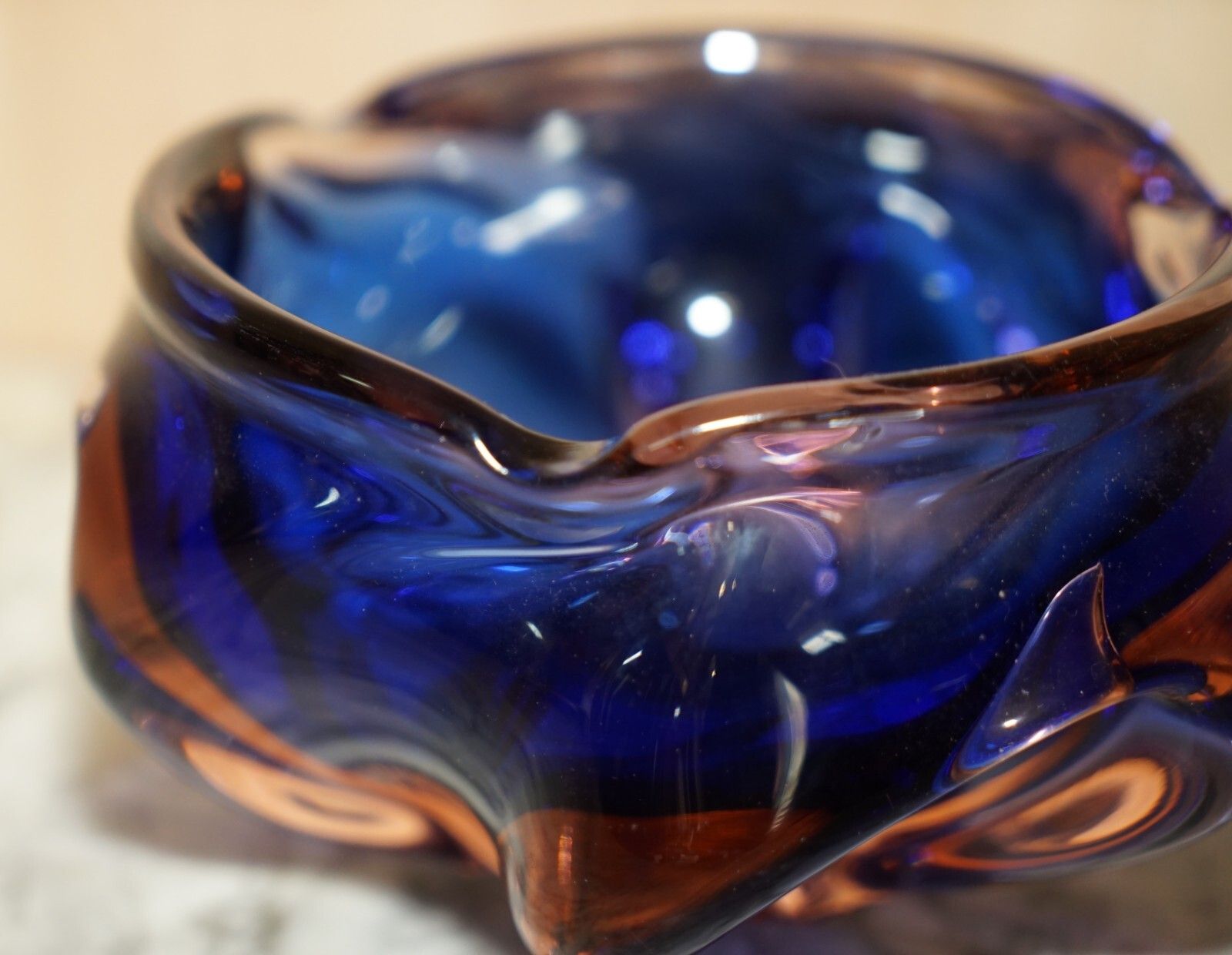 275.0 Beautiful Decorative Custom Made Decorative Floral Glass Bowl Or Dish Deep Blue photo