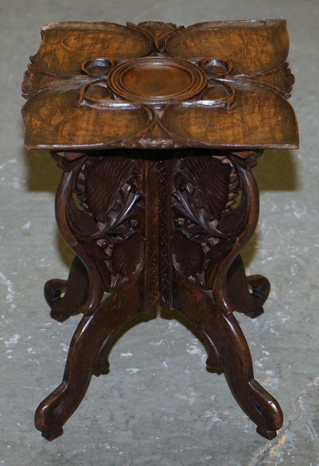 Anglo Burmese Hand Carved 19th Century Antique Folding Side End Lamp Wine Table photo for sale