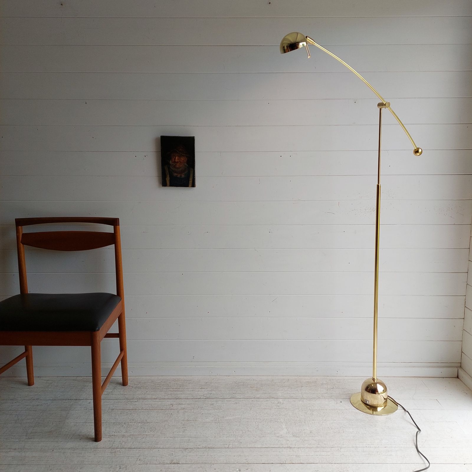 Mid Century Adjustable Brass Floor Lamp Counter Balance Minimalist, Germany, 1970s photo vinterior