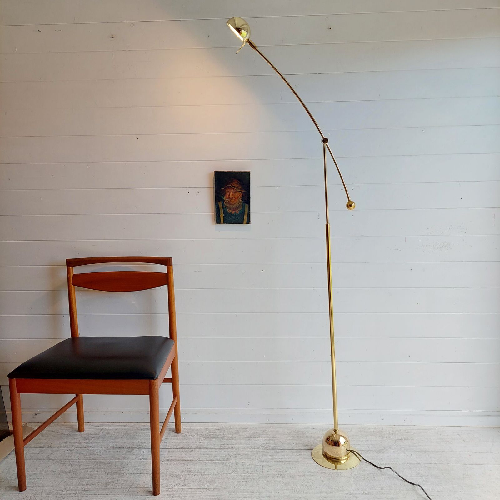 Lighting Mid Century Adjustable Brass Floor Lamp Counter Balance Minimalist, Germany, 1970s photo