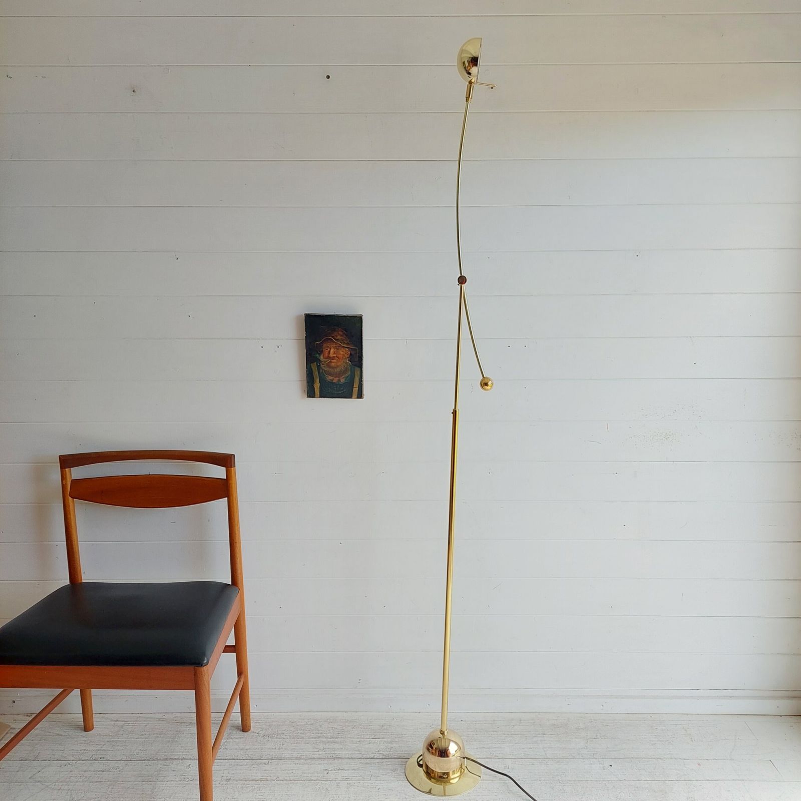 photo vintage Mid Century Adjustable Brass Floor Lamp Counter Balance Minimalist, Germany, 1970s
