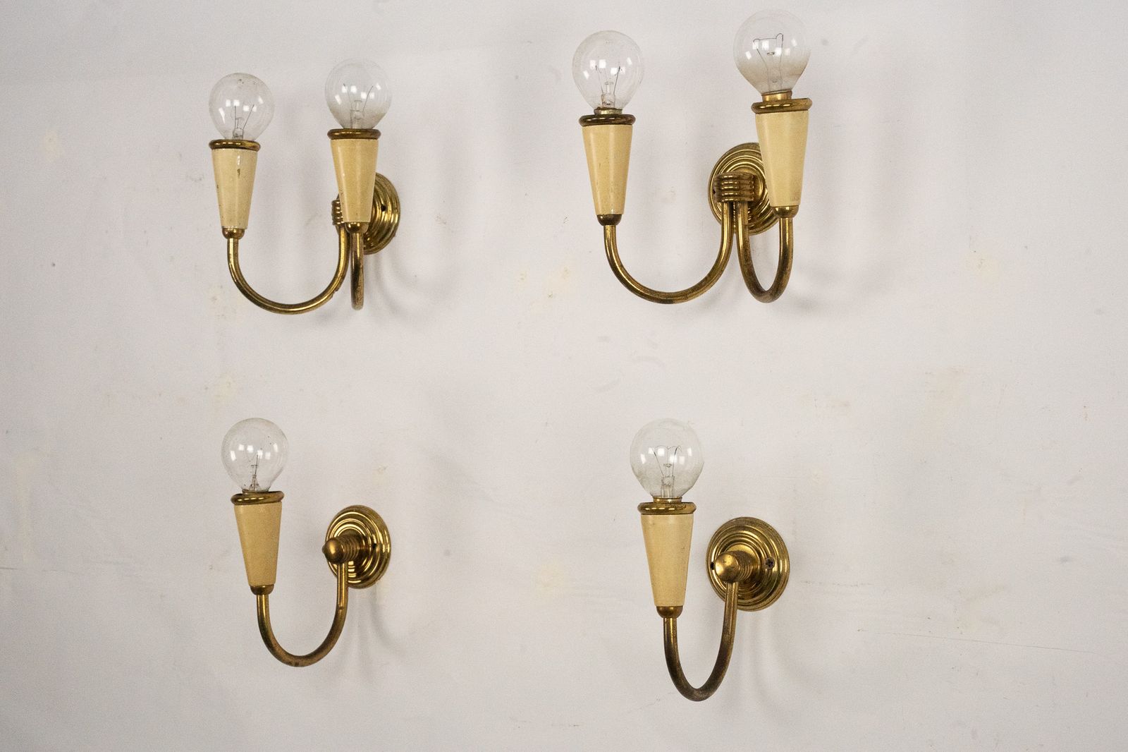 Set Of Four Mid Century Sconces In Lacquer And Brass. Italy 1950s photo furniture