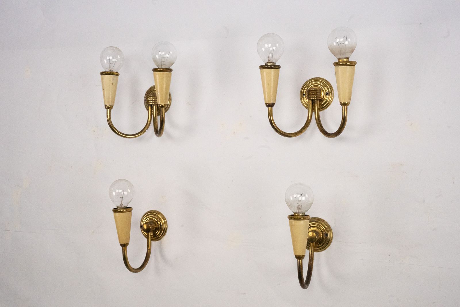 Set Of Four Mid Century Sconces In Lacquer And Brass. Italy 1950s photo buy