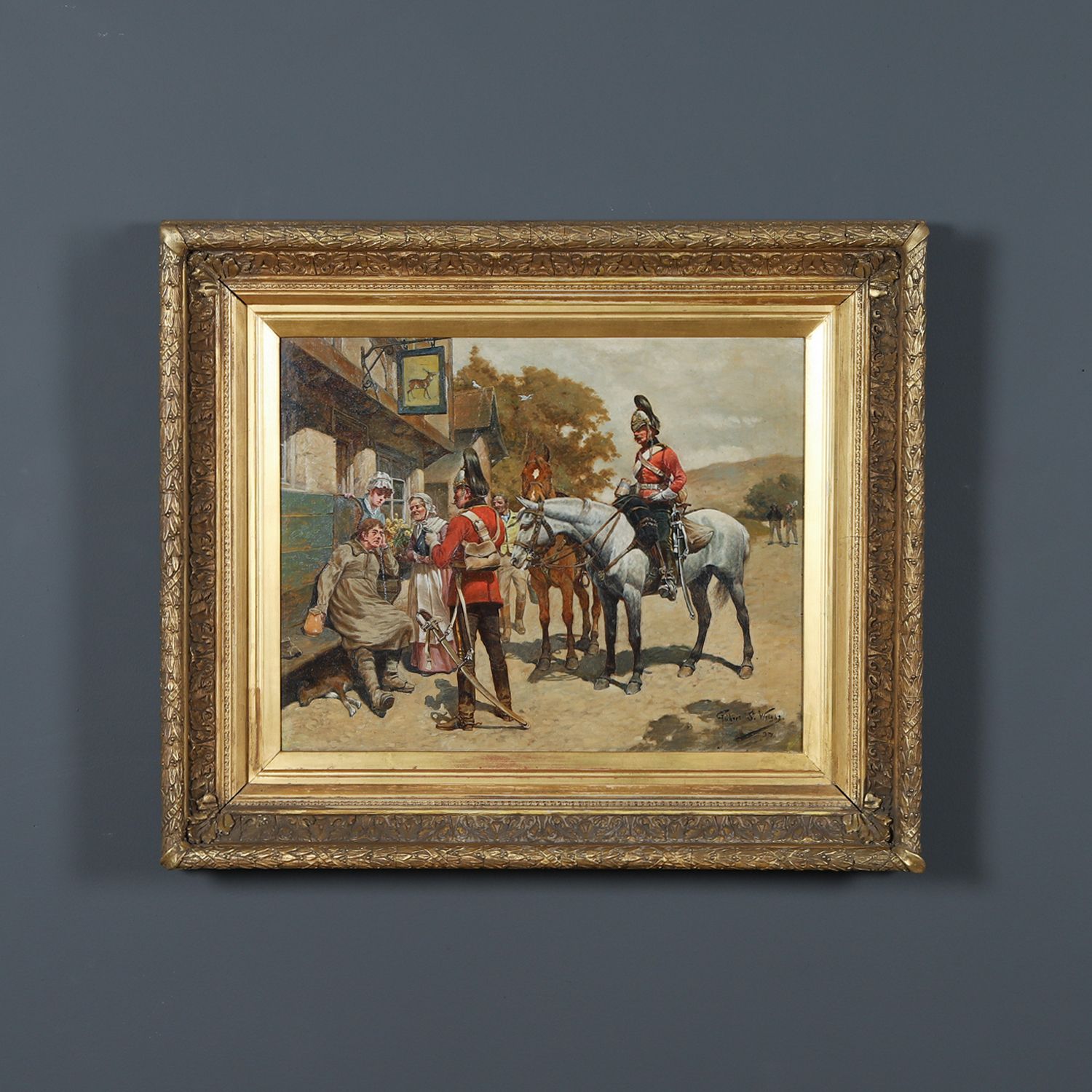 English Victorian Drunken & Disorderly Tavern Oil Painting Picture By Gilbert Scott Wright (Circa 1897)
