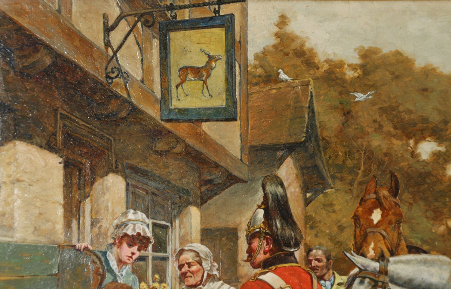 photo vintage English Victorian Drunken & Disorderly Tavern Oil Painting Picture By Gilbert Scott Wright (Circa 1897)