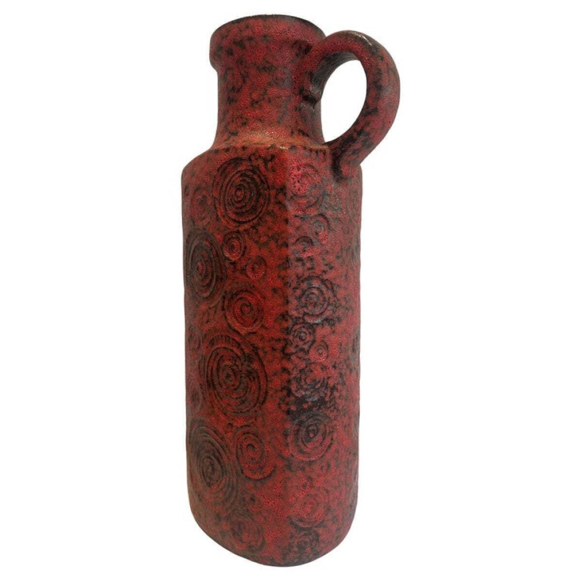 1970s German Fat Lava Scheurich Keramik Red & Black Handled "Jura" Pottery Vase