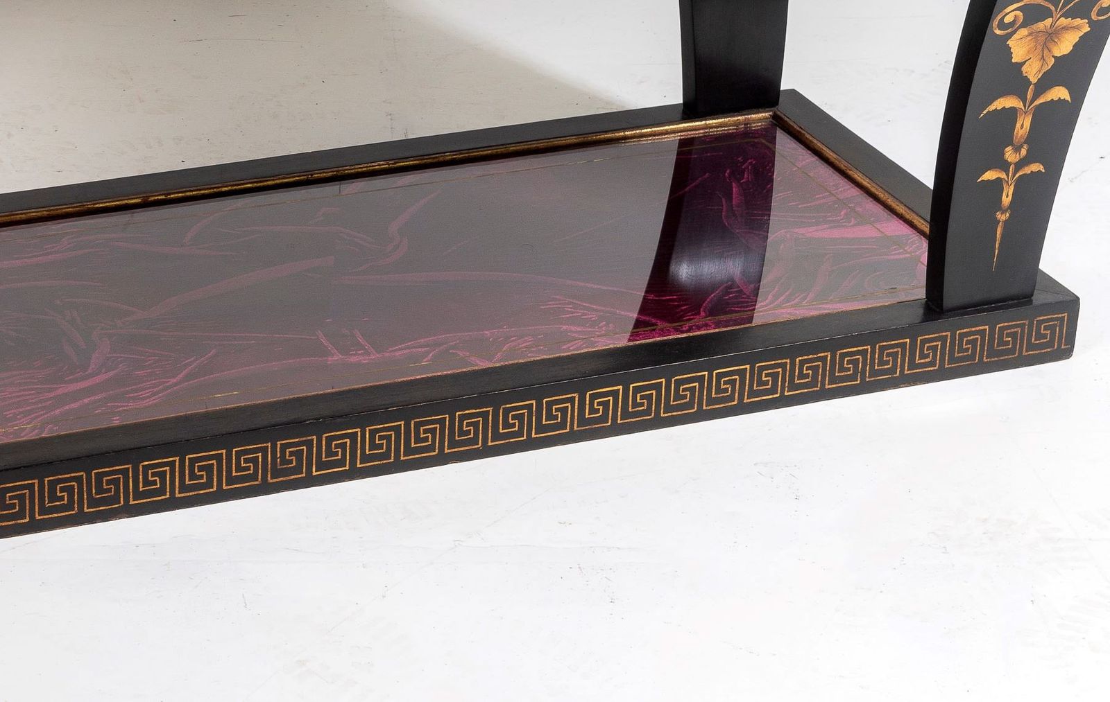 photo furniture Vintage Italian Glass Top Coffee Table Ebonised Gilt With Crushed Velvet Versace Cloth