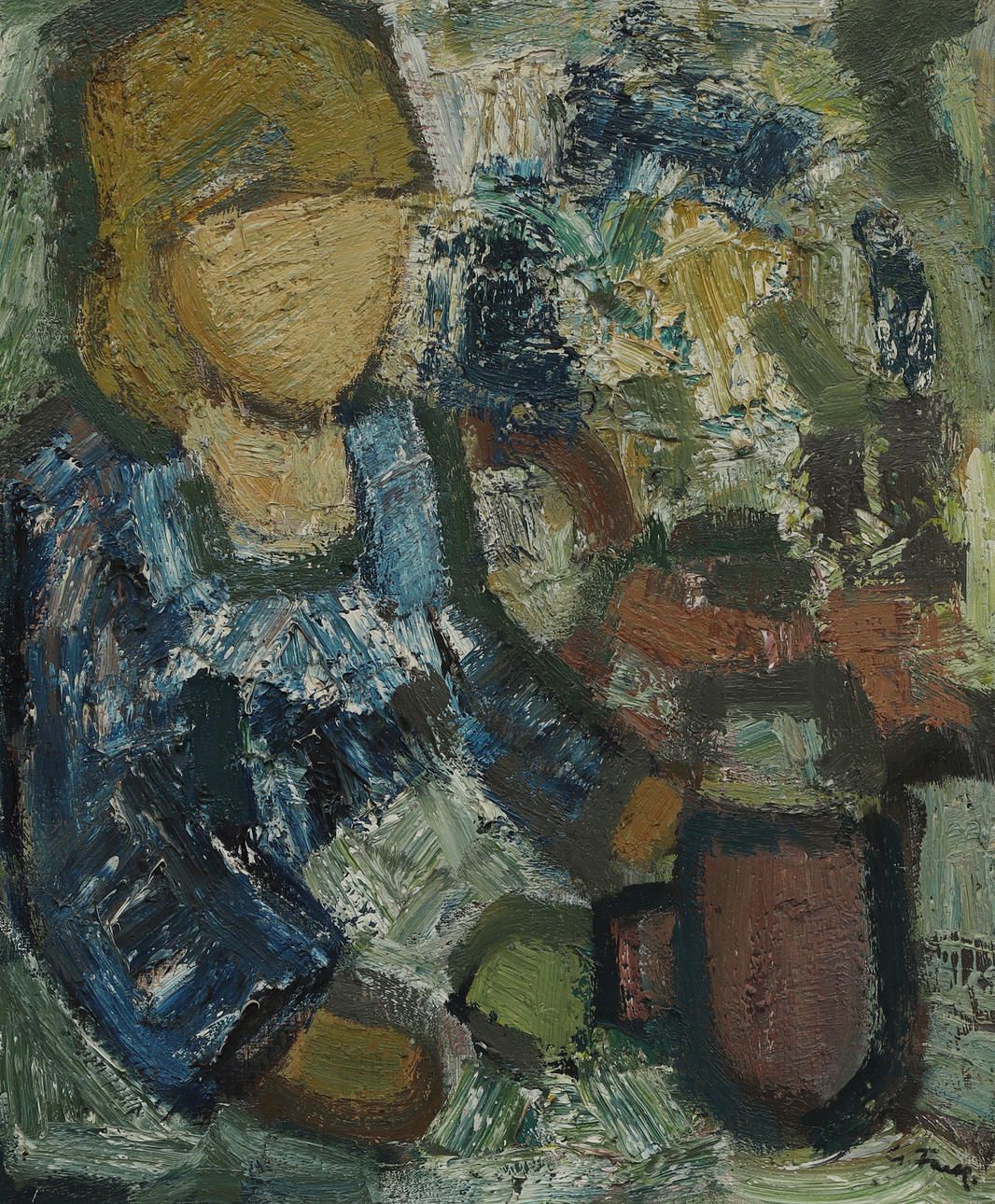 Gösta Falk   'Woman With Cup' Framed Oil Painting photo furniture