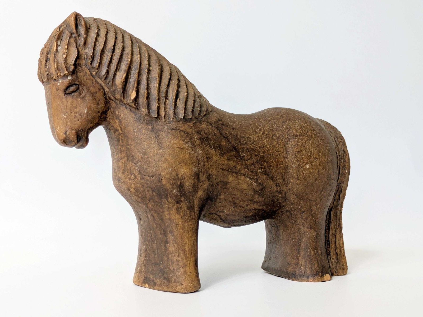 Pair Of Midcentury Stoneware Horse Figurines, Mare And Foal, Scandinavian Style, Rustic Farmhouse Decor photo furniture