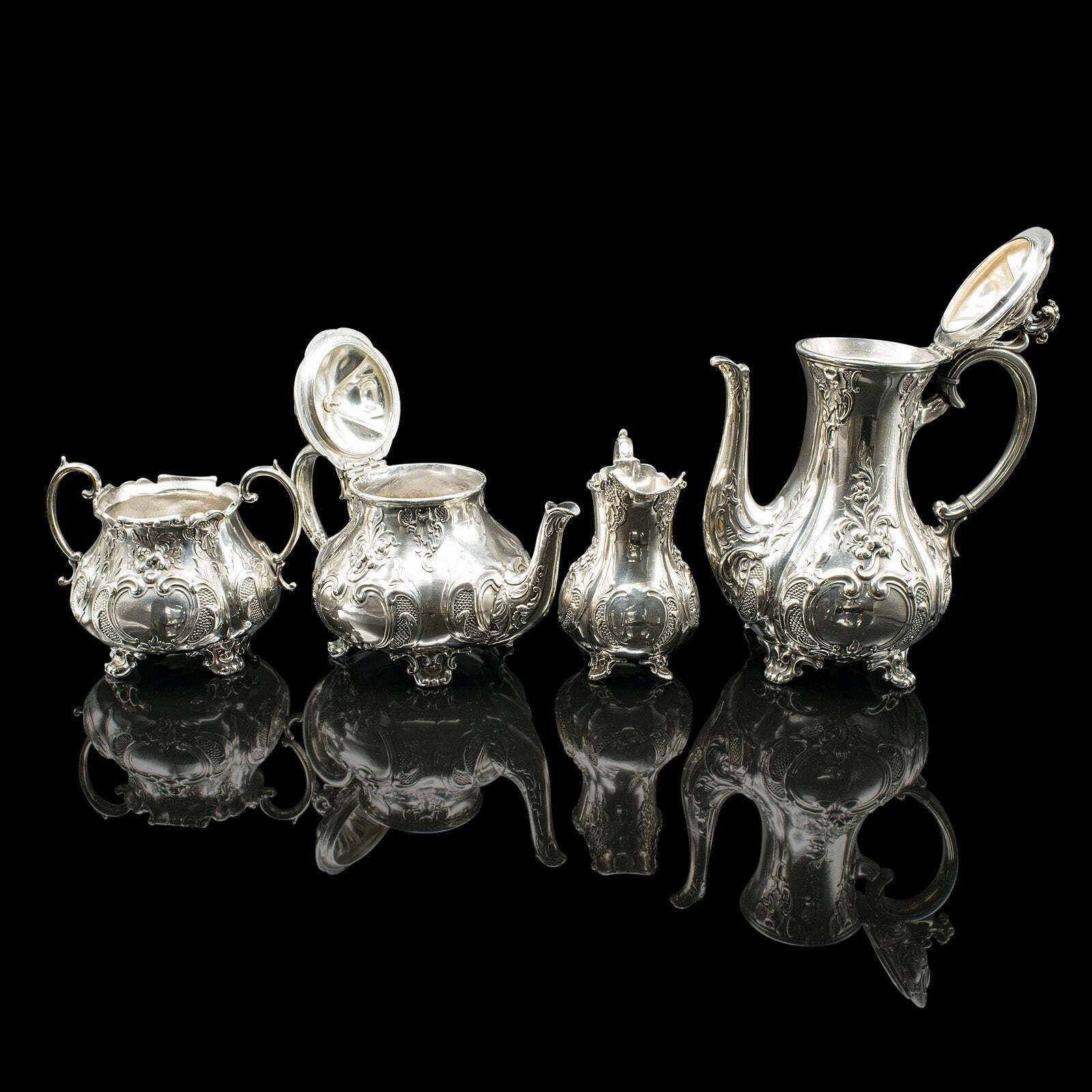 Antique 4 Piece Tea Service, English, Silver Plate, Coffee Pot, Edwardian, 1910 photo furniture