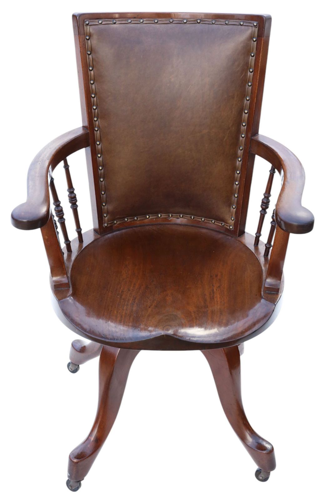 Antique C.1900 Mahogany And Leather Swivel Captain’s Chair – Quality Desk Chair