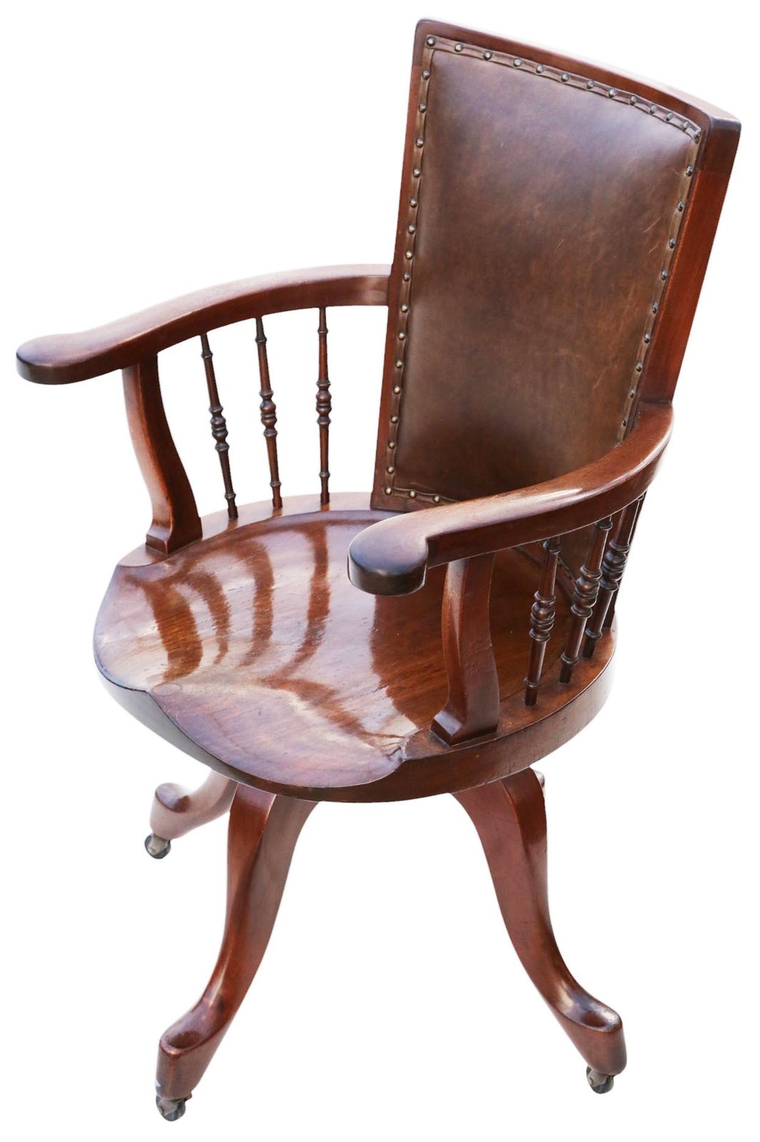 photo for sale Antique C.1900 Mahogany And Leather Swivel Captain’s Chair – Quality Desk Chair
