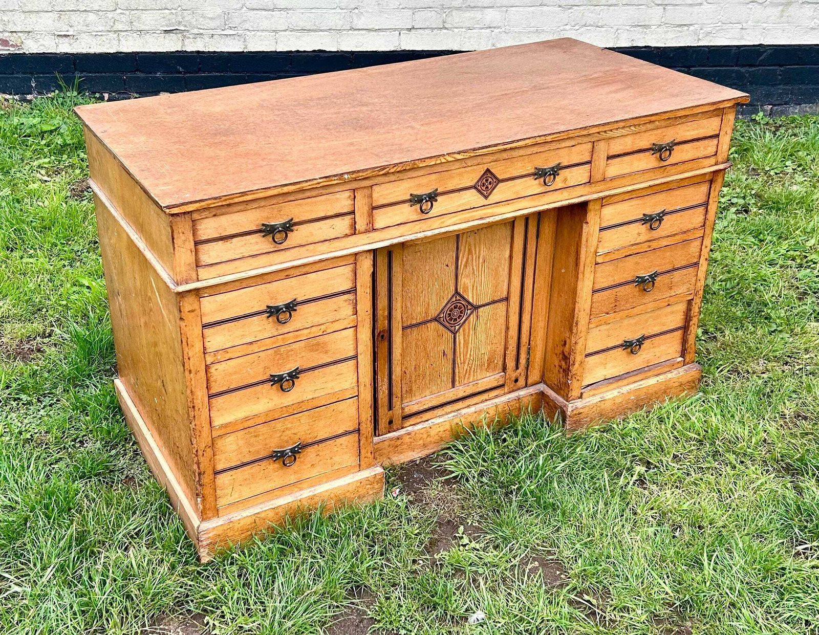 Aesthetic Movement Antique Ash Desk Cabinet Chest Of Drawer Cupboard Bedroom Victorian Vintage Storage Arts Crafts Office photo furniture