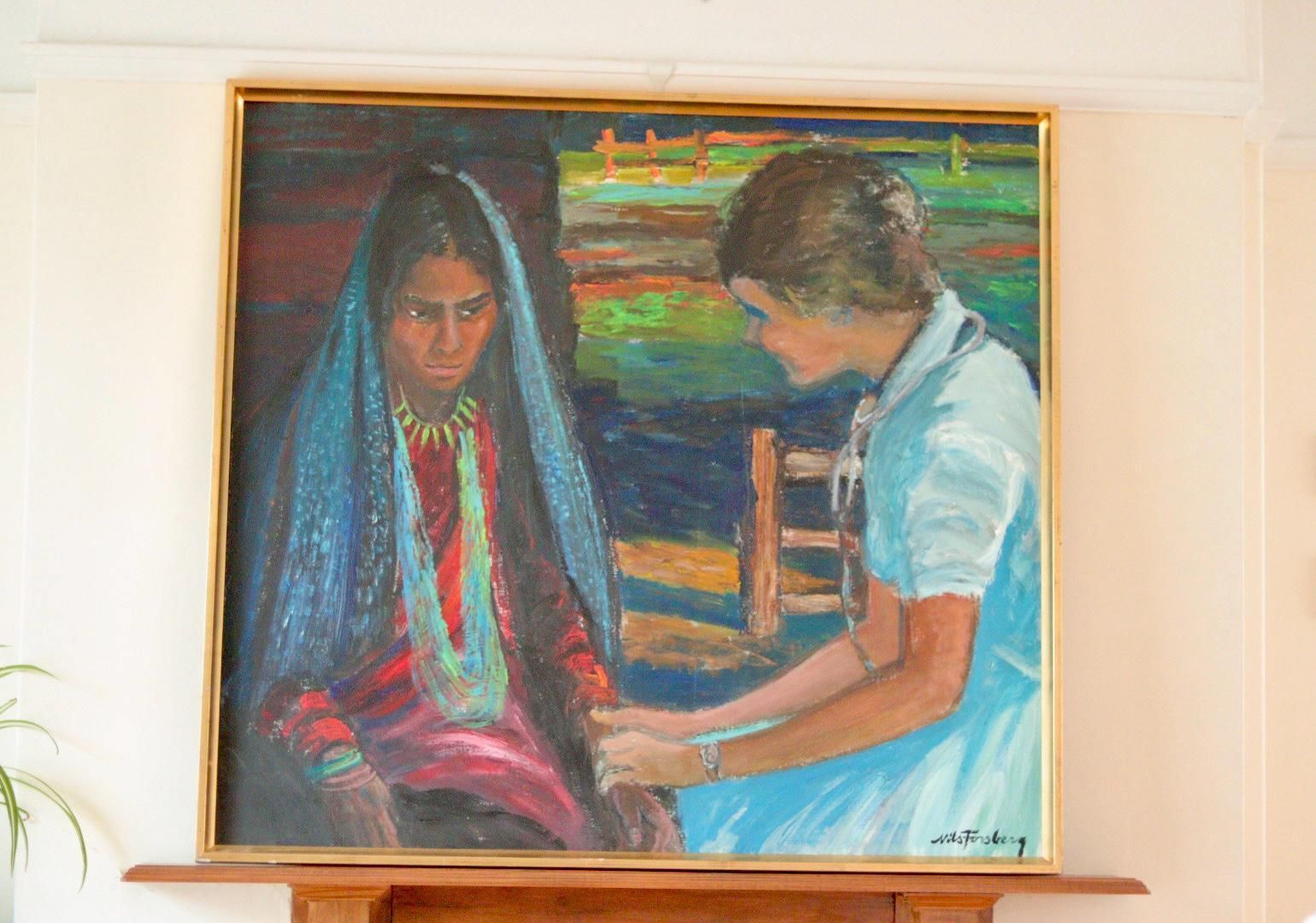 Mid Century Original Swedish Oil On Canvas "Two Women" By Nils Forsberg Vintage & Framed | 96 X 103 Cm (Approx. 37.8 X 40.6 Inches) photo furniture