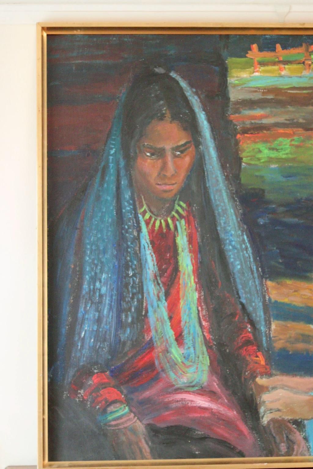 Mid Century Original Swedish Oil On Canvas "Two Women" By Nils Forsberg Vintage & Framed | 96 X 103 Cm (Approx. 37.8 X 40.6 Inches) photo for sale