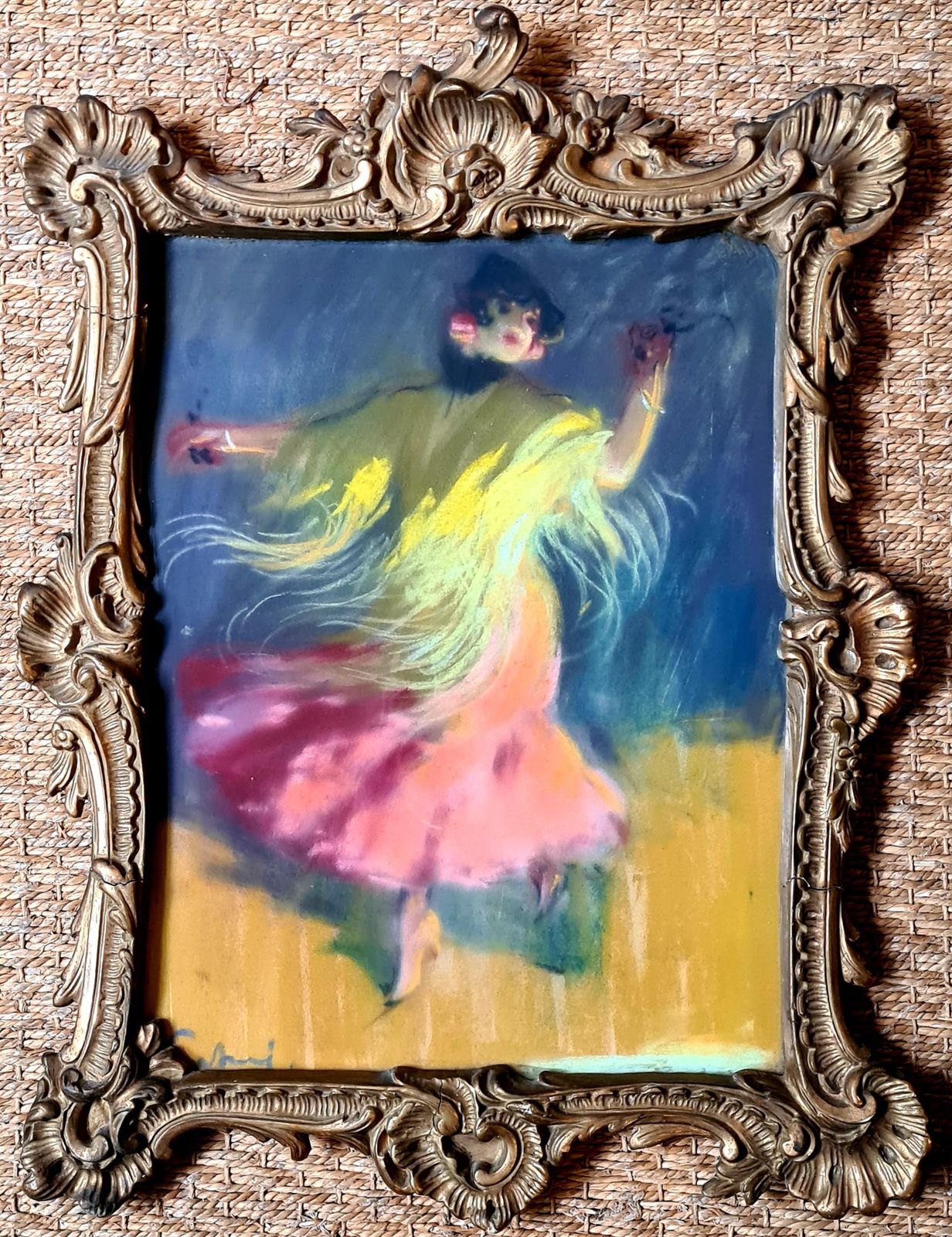 Flamenco Dancer, Belle Epoque Romantic Pastel Portrait, Conchita De Cadiz, 1900s, By Louis Ernest Fortuné Andrieux, Dit Fortuney,