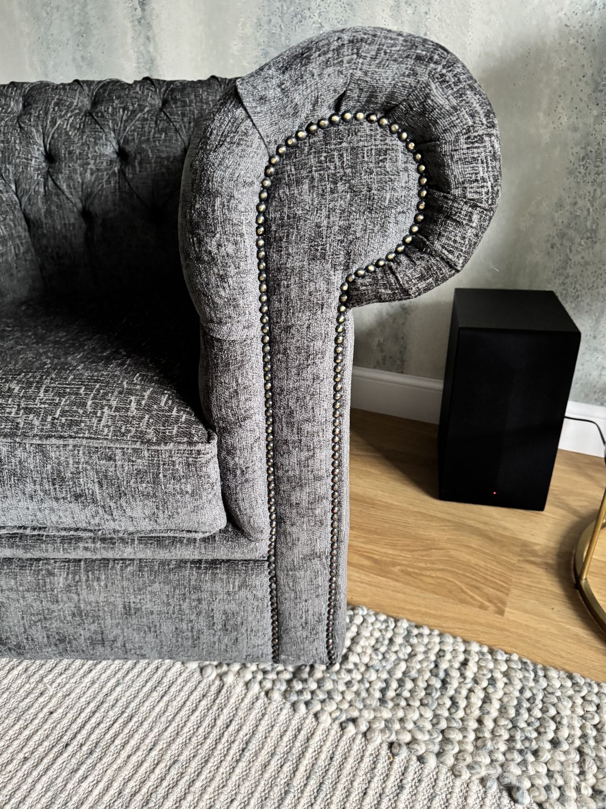 Chesterfield Club Chair   Grey Textured Chenille photo furniture