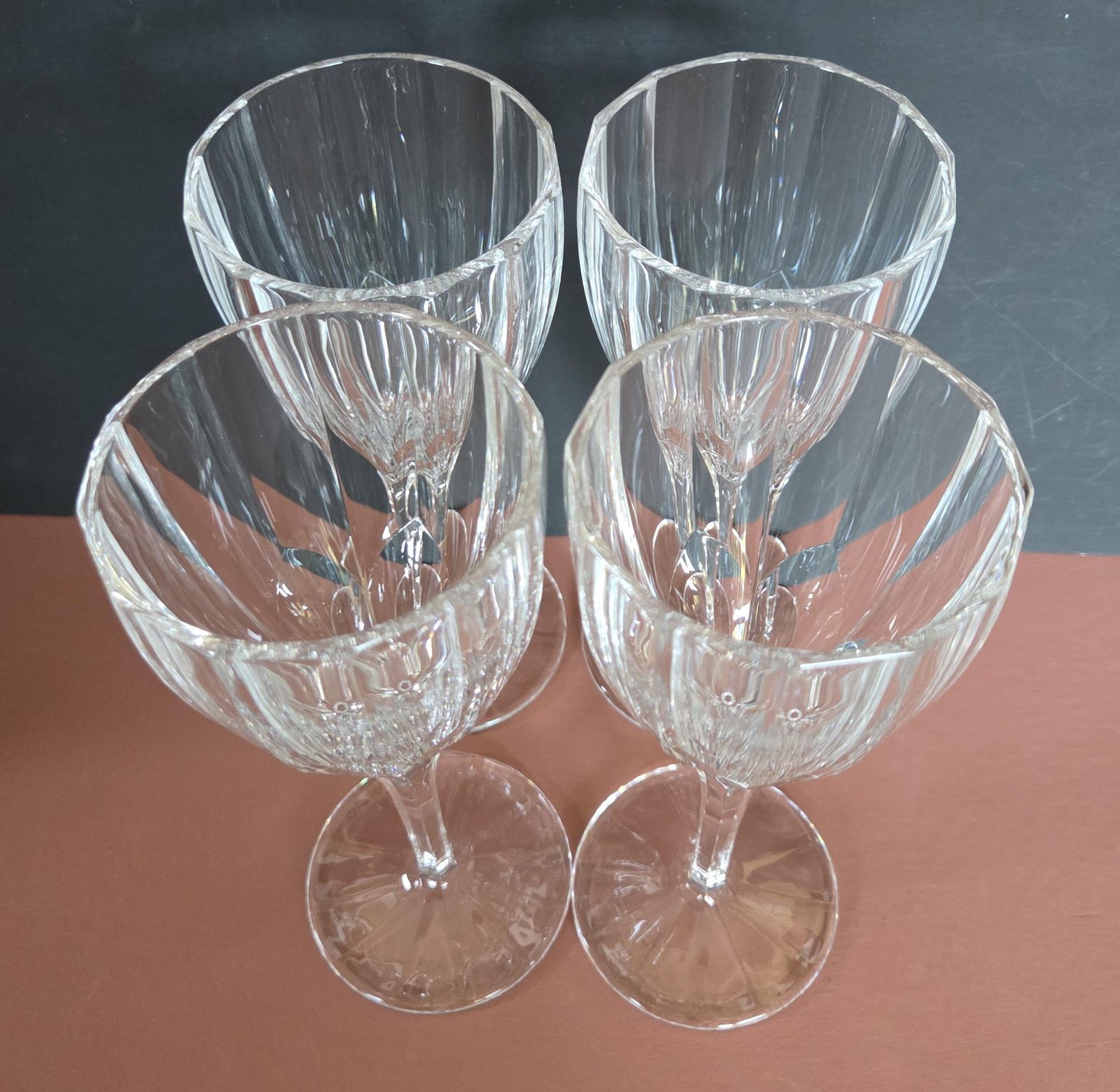 A Set Of 4 Vintage Stuart Crystal Large 8 Inch Wine Or Water Goblets In Ashbury Pattern, 1980s photo buy