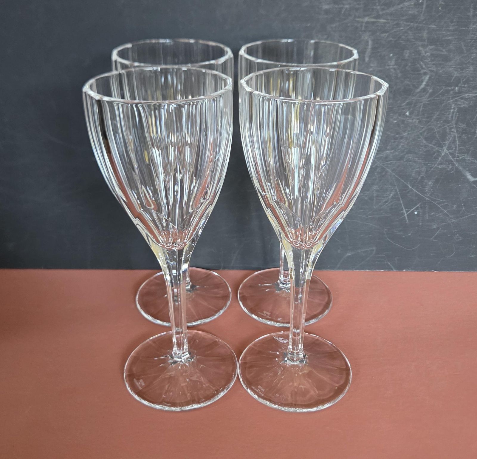 A Set Of 4 Vintage Stuart Crystal Large 8 Inch Wine Or Water Goblets In Ashbury Pattern, 1980s photo vintage