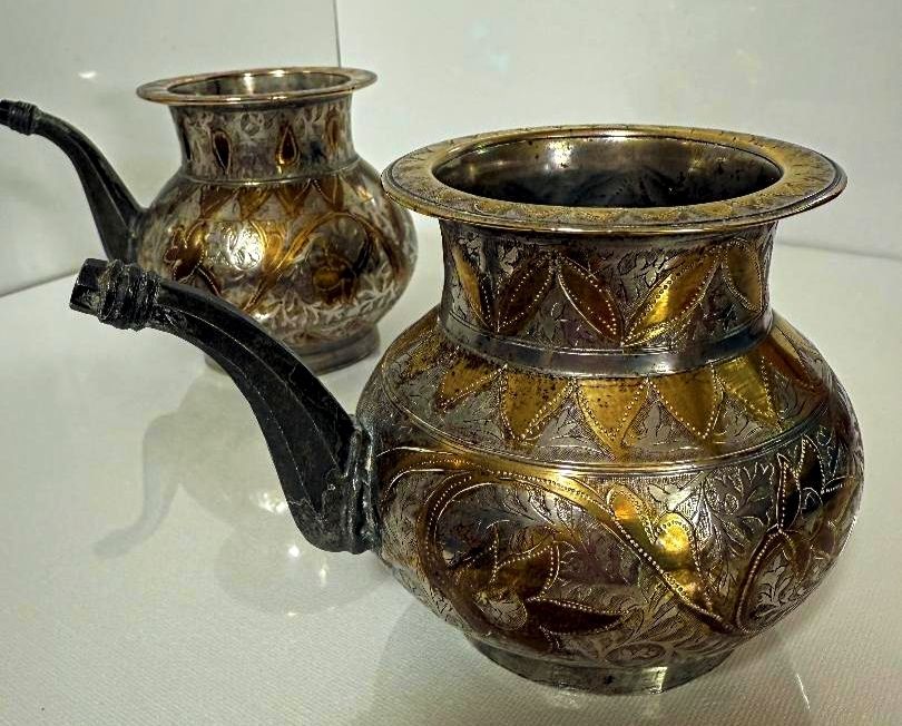 1850s Silver Plate And Brass Engraved Indian Lota, Set Of 2 photo for sale