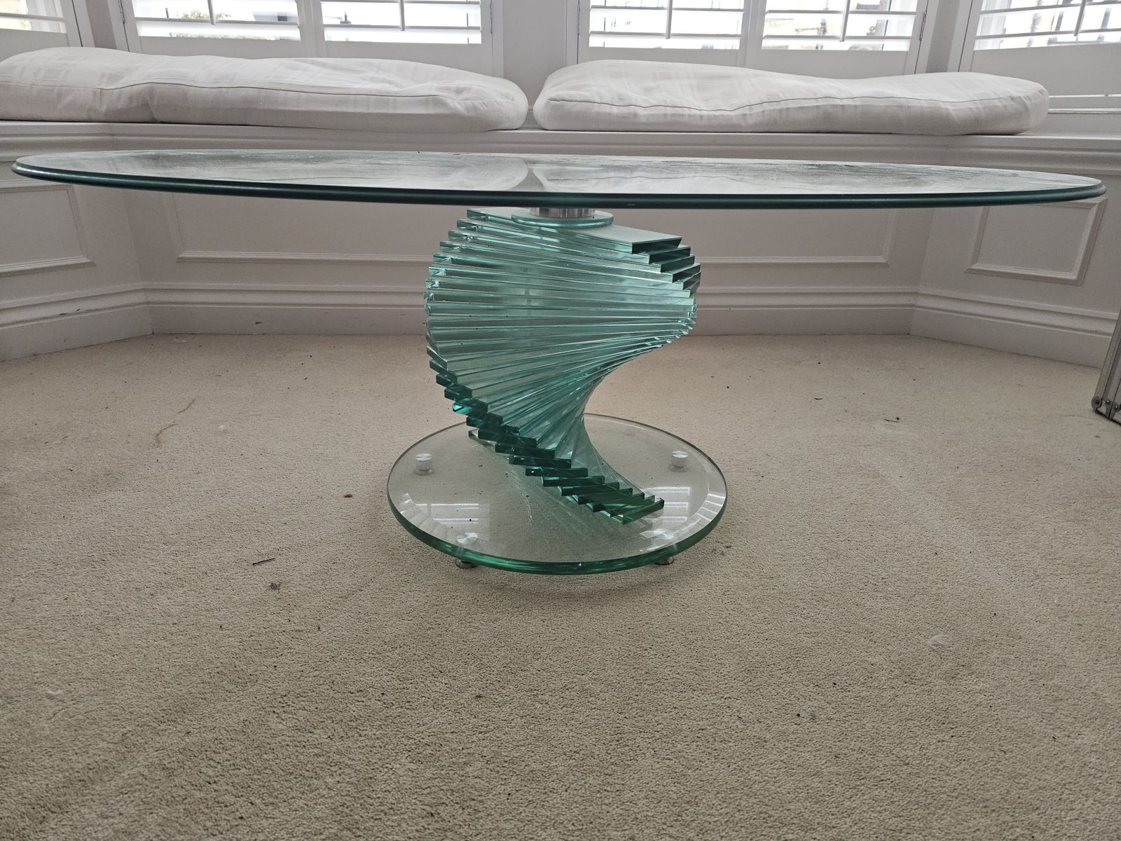 1970s Glass Helix Coffee Table – Retro Design (119cm X 65cm) photo for sale