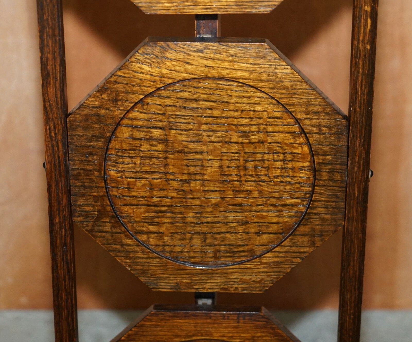 Circa 1900 English Oak Folding Whatnot Display Table Cake Stand Lovely Patina photo 225.0