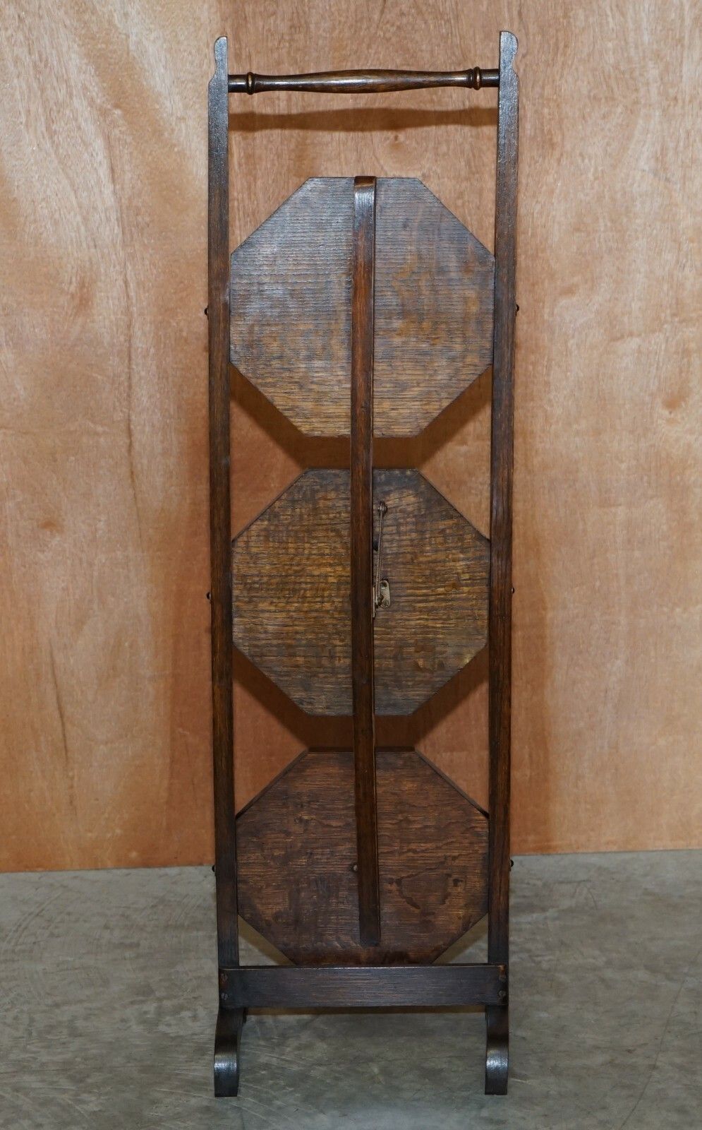 photo for sale Circa 1900 English Oak Folding Whatnot Display Table Cake Stand Lovely Patina