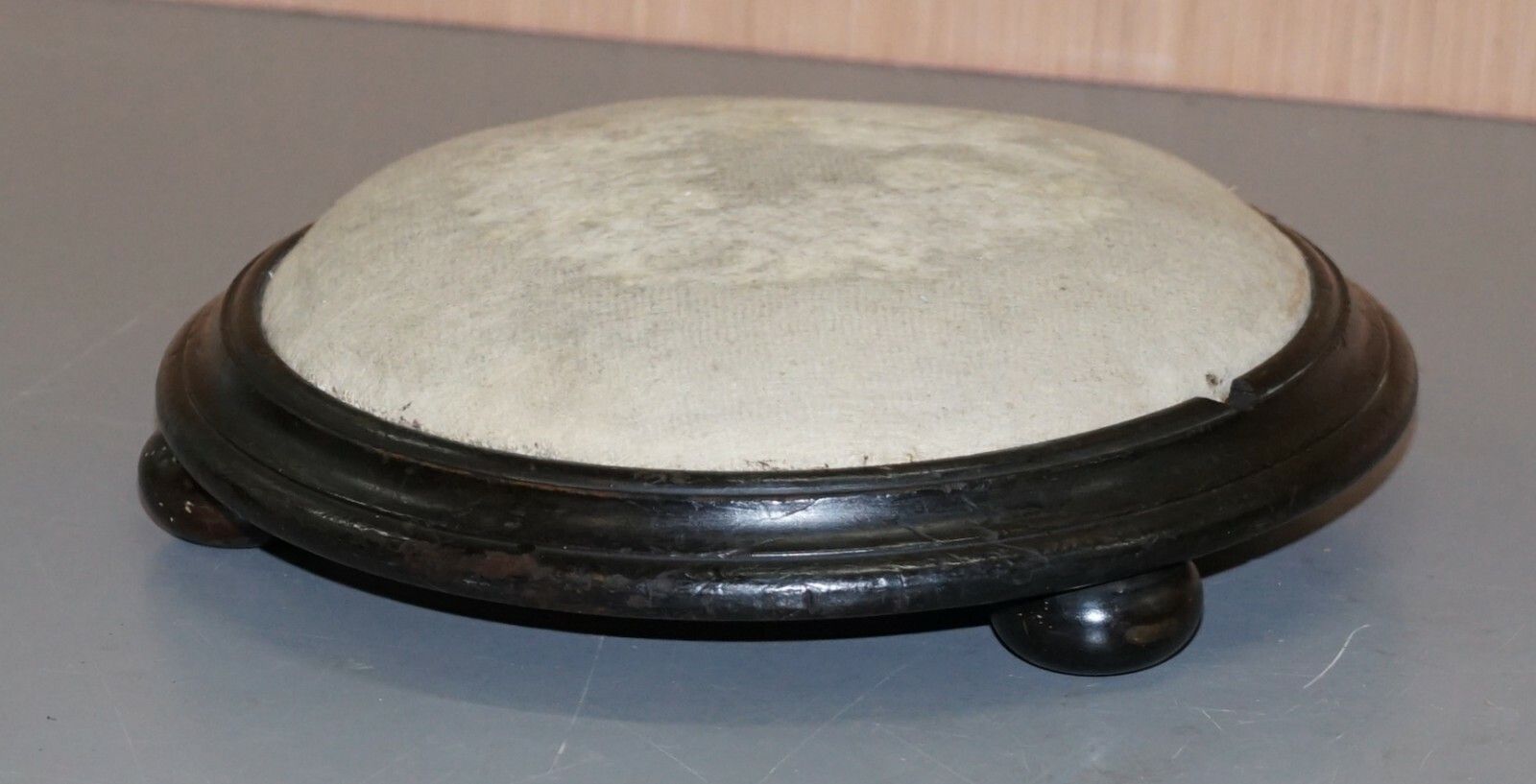 Very Small Georgian Circa 1800 Footstool Round Mahogany Frame Original Fabric photo for sale