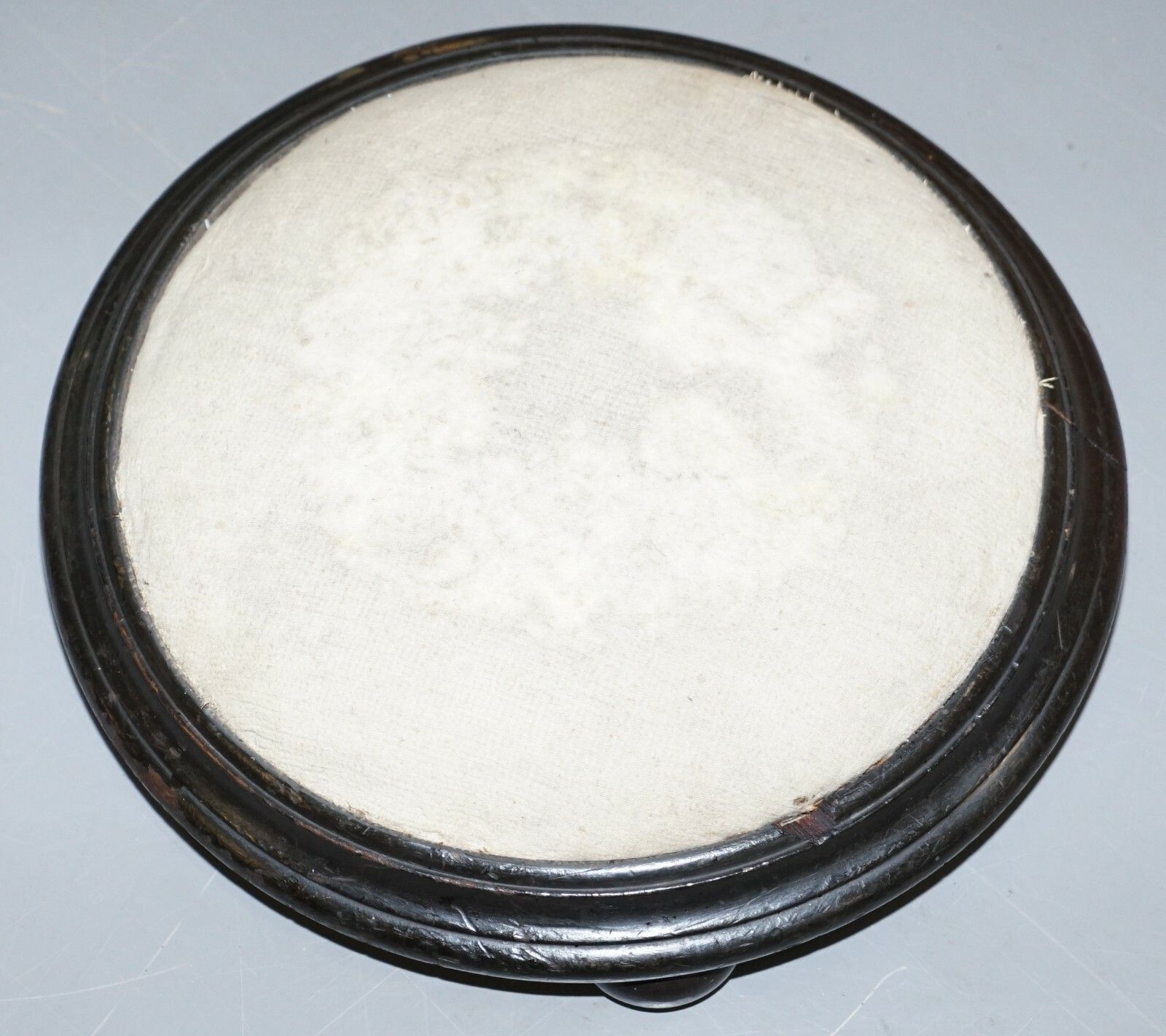 Very Small Georgian Circa 1800 Footstool Round Mahogany Frame Original Fabric photo vinterior
