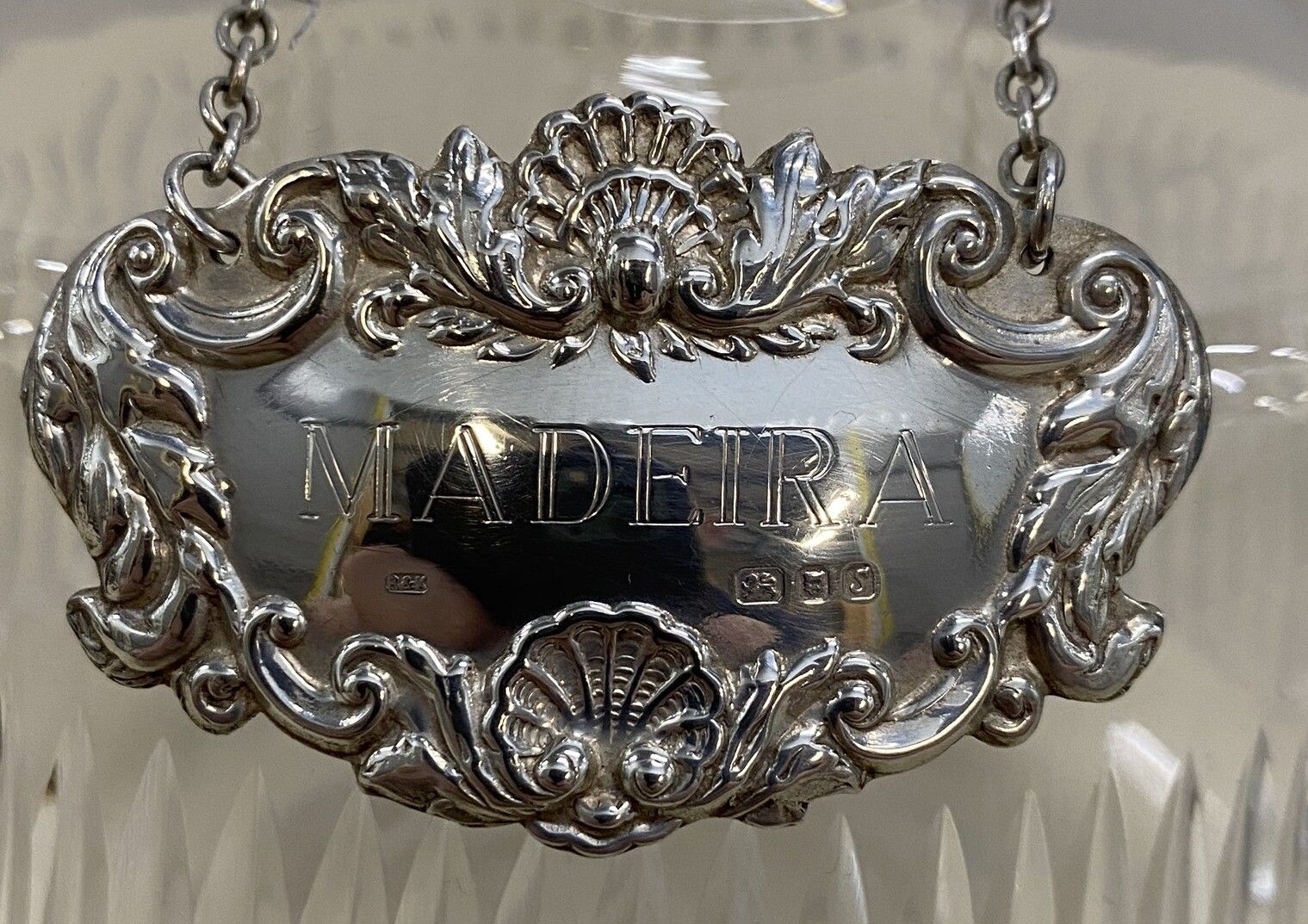 Sweet Antique Cut Glass Crystal Decanter Jug Maderia Sterling Hanging Label 1973 photo vintage
