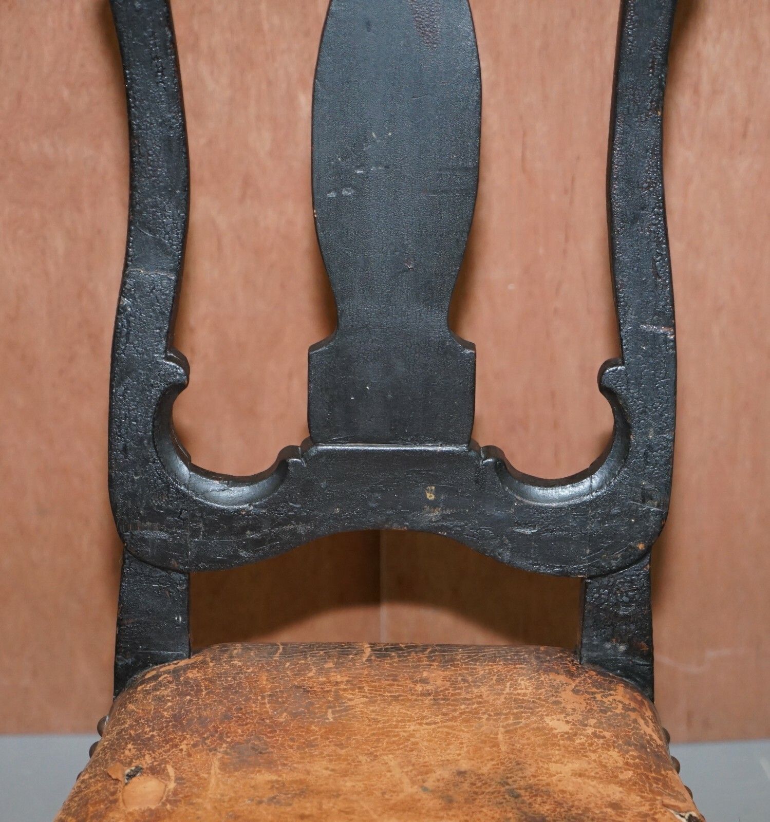 Old Spanish Throne Occasional High Back Chair Period Distressed Paint & Leather photo 200.0