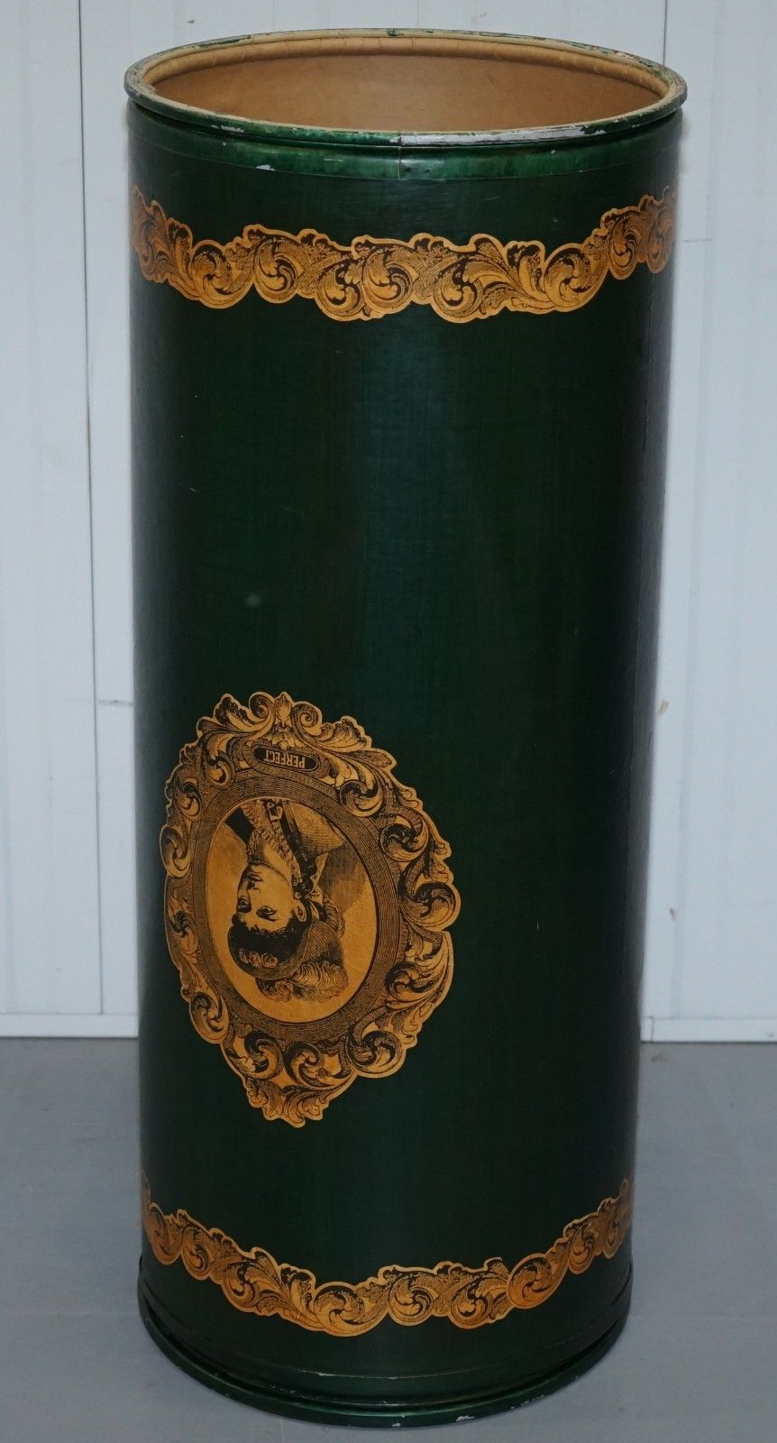 Home Decor Large Irish Green Pedestal Drum Stand With Picture Of A Victorian Lady On photo