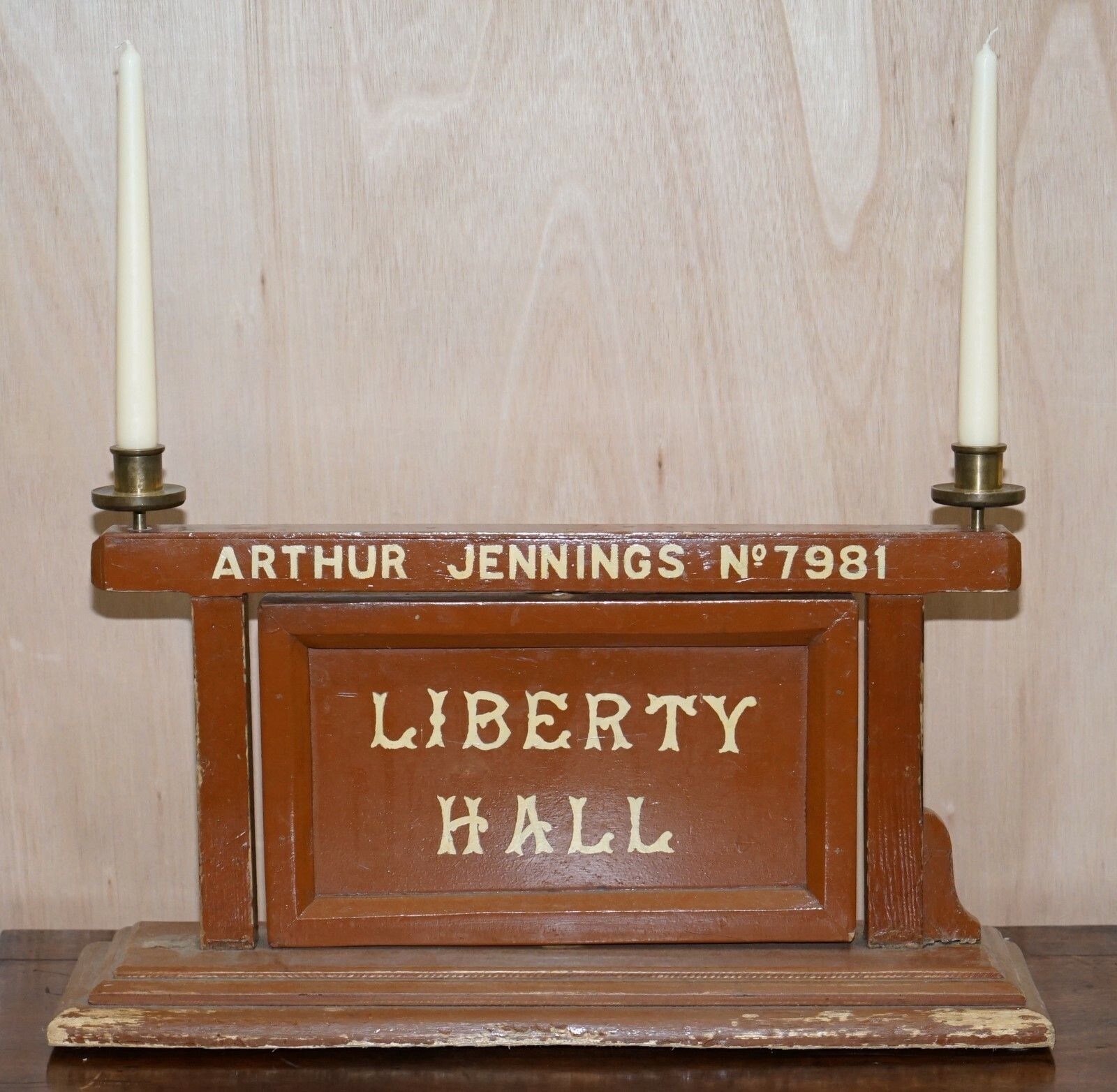 Vintage Masonic Lodge Rotating Sign Liberty Hall Strict Order Candle Holders photo furniture
