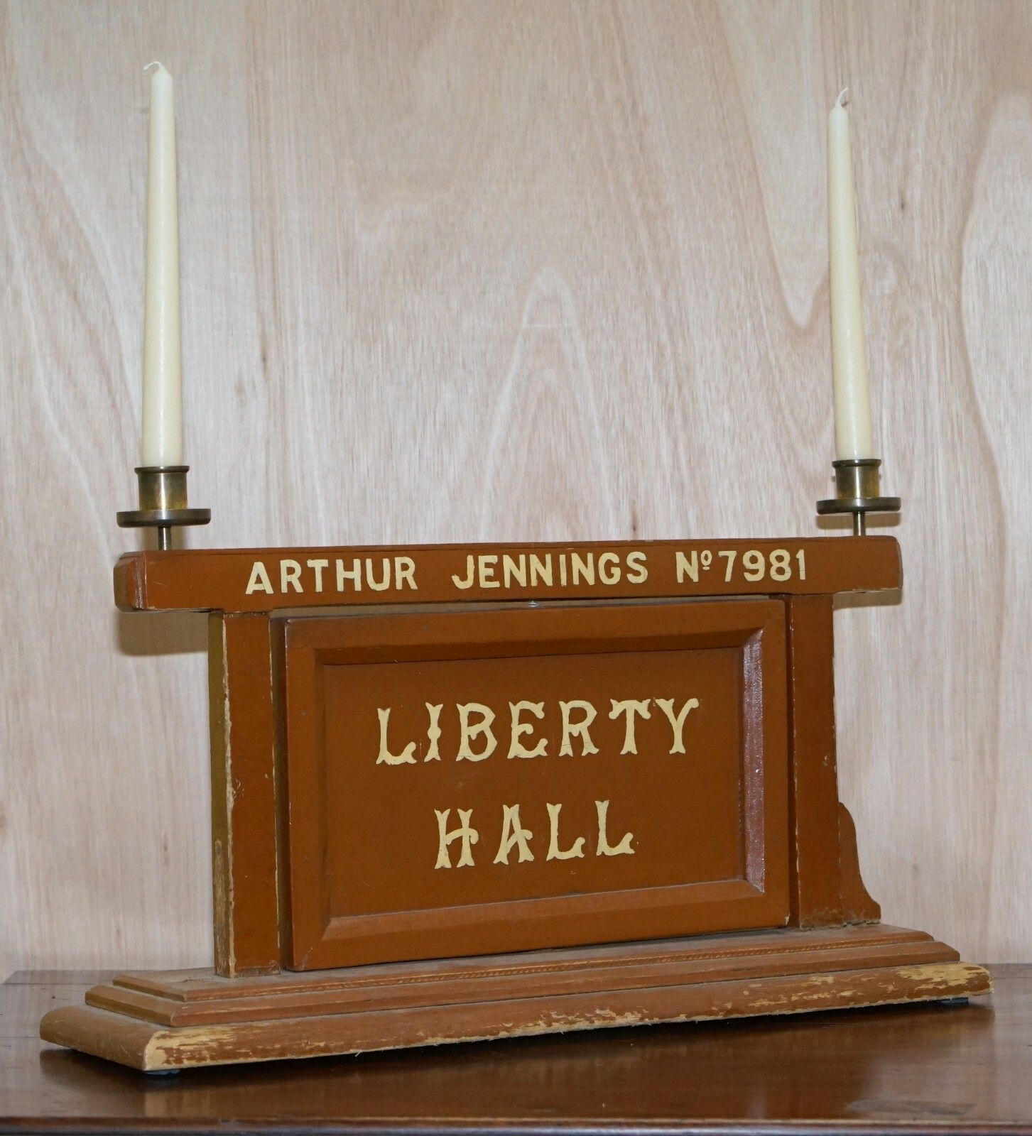 Vintage Masonic Lodge Rotating Sign Liberty Hall Strict Order Candle Holders photo for sale