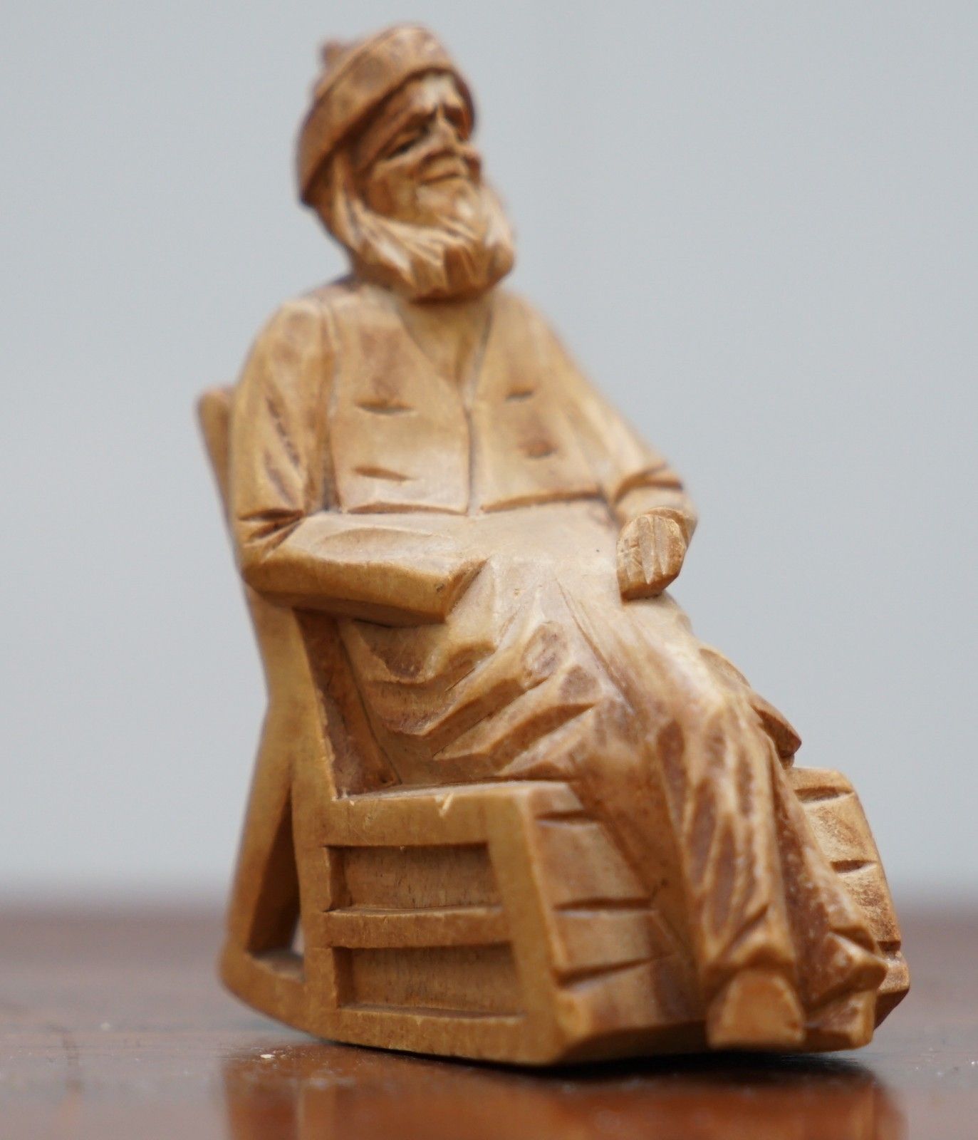 Pair Of 1938 Andre Bourgault Miniatur Carved Wood Statues Couple Rocking Chairs photo vintage