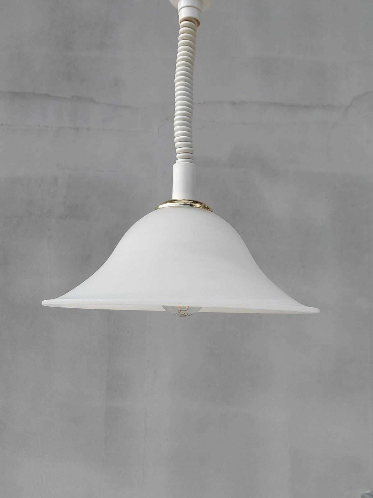 Vintage White Glass Pendant Light, Mid Century Modern Swirl Shade Ceiling Lamp, Retro Hanging Lighting For Kitchen Or Dining Room photo for sale