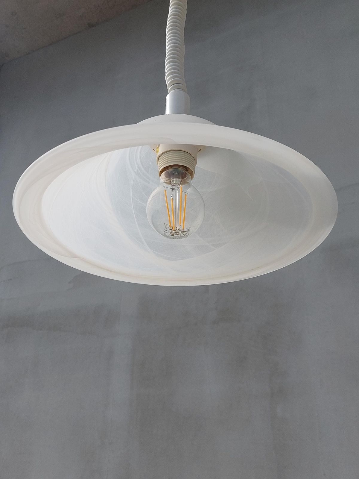 photo furniture Vintage White Glass Pendant Light, Mid Century Modern Swirl Shade Ceiling Lamp, Retro Hanging Lighting For Kitchen Or Dining Room