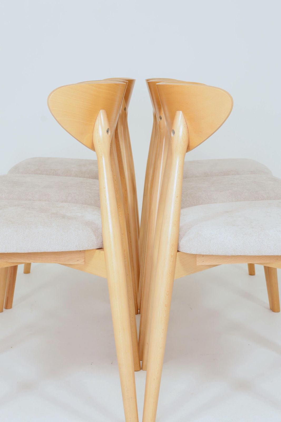 Modern Set Of 6 Dining Chairs, Ecru Farbic And Natural Beech Wood photo for sale
