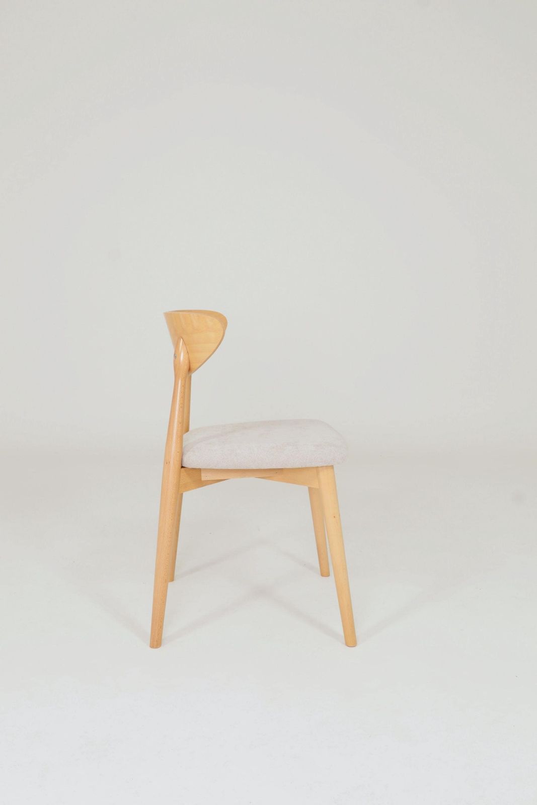 Modern Set Of 6 Dining Chairs, Ecru Farbic And Natural Beech Wood photo vinterior